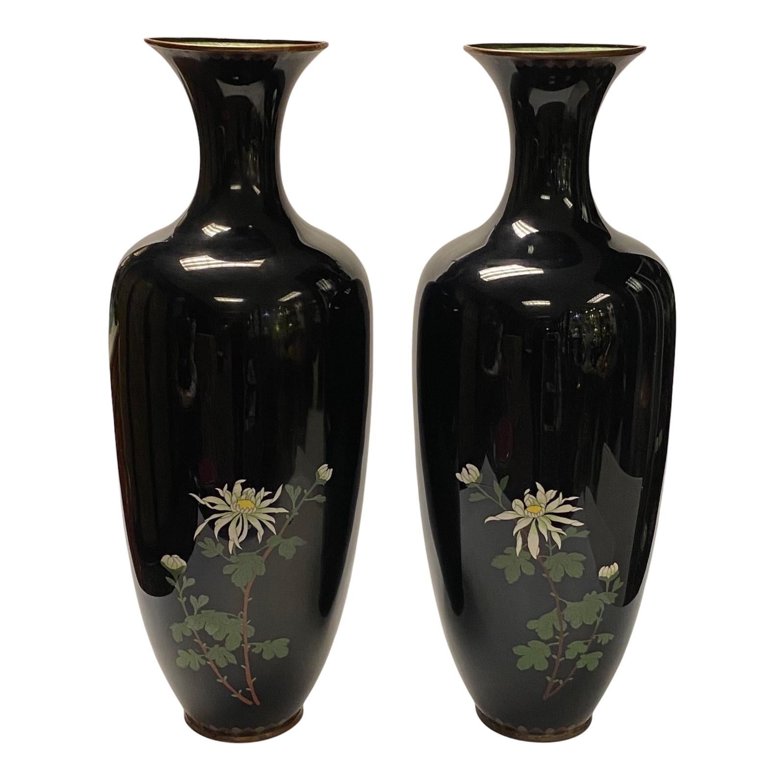 Pair of Large 19 century Meiji period floral decorated Japanese Cloisonné vases.