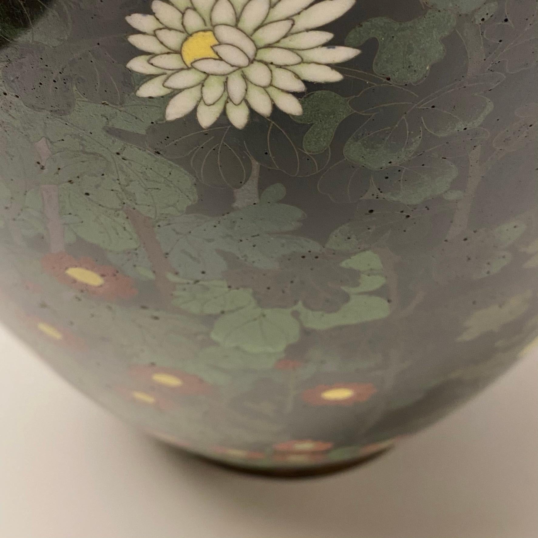 Pair Large Floral Decorated Japanese Cloisonné Vases 3