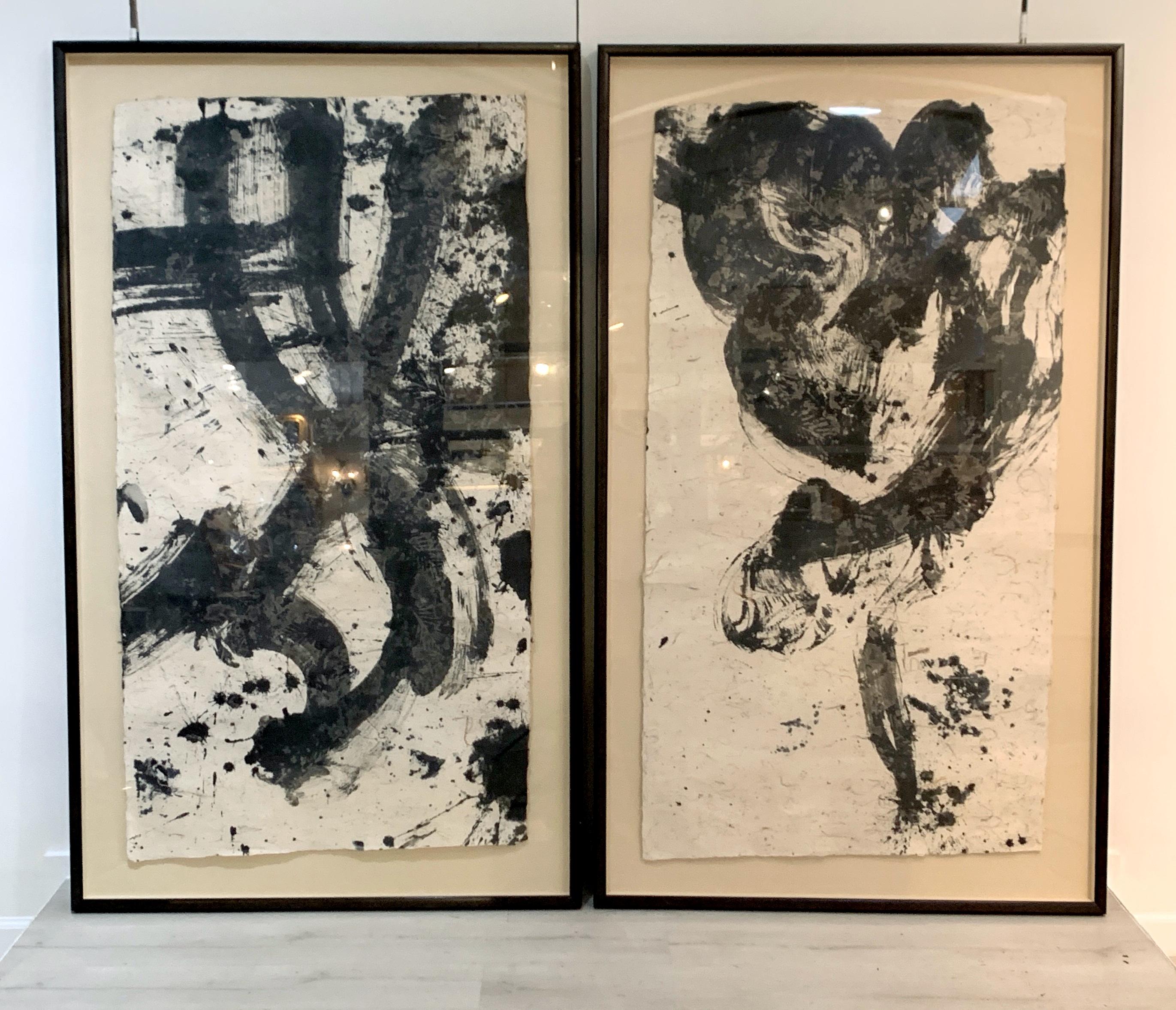 A large and powerful pair of Japanese calligraphic works, mid 20th century, Japan. One reading 