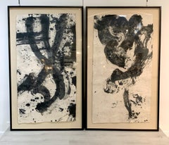 Pair Large Framed Japanese Calligraphy "Dragon" & "Tiger", Mid 20th Century
