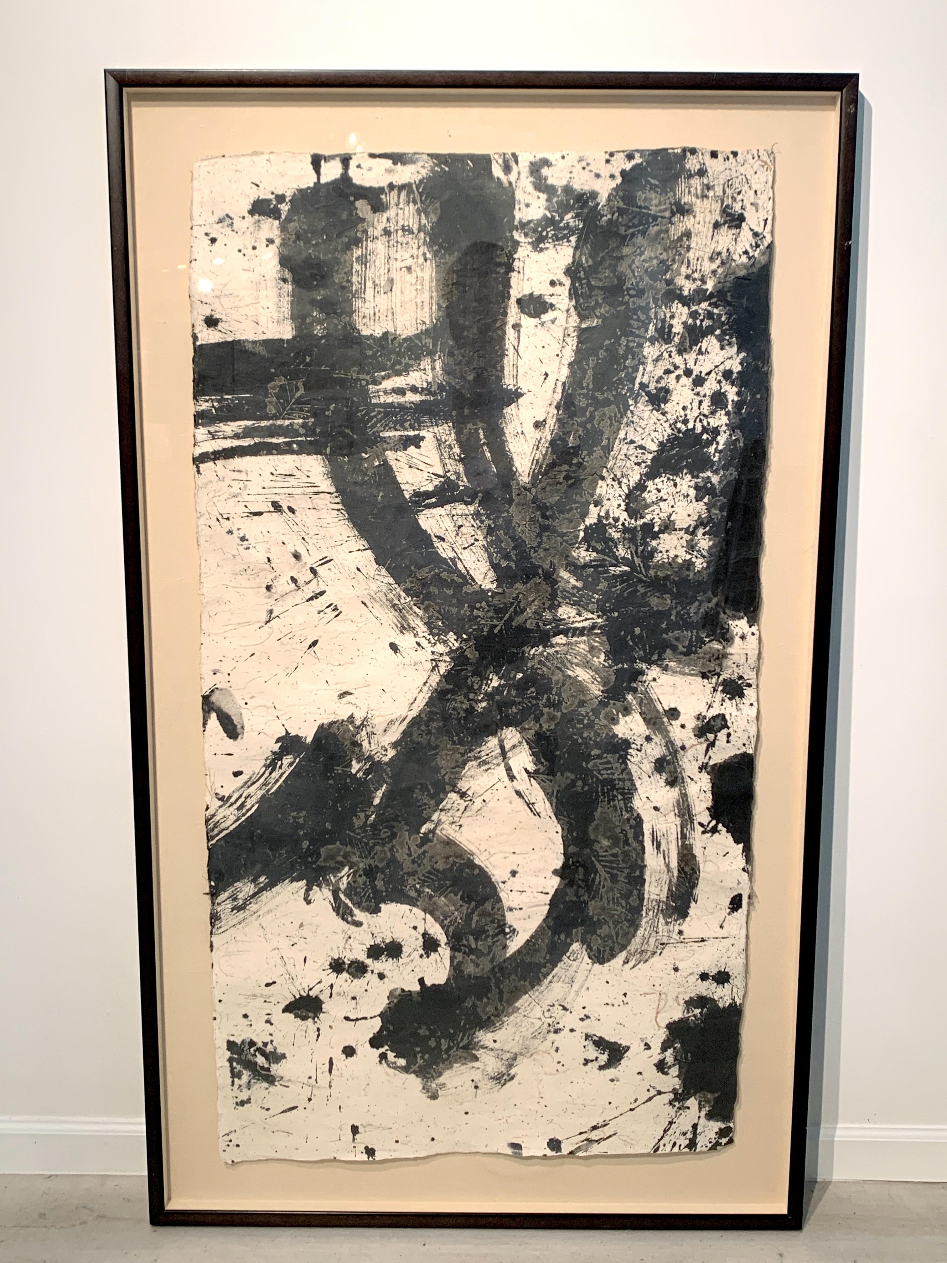 Expressionniste Paire de grandes calligraphies japonaises encadrées « dragon » et « Tiger », milieu du 20e siècle en vente
