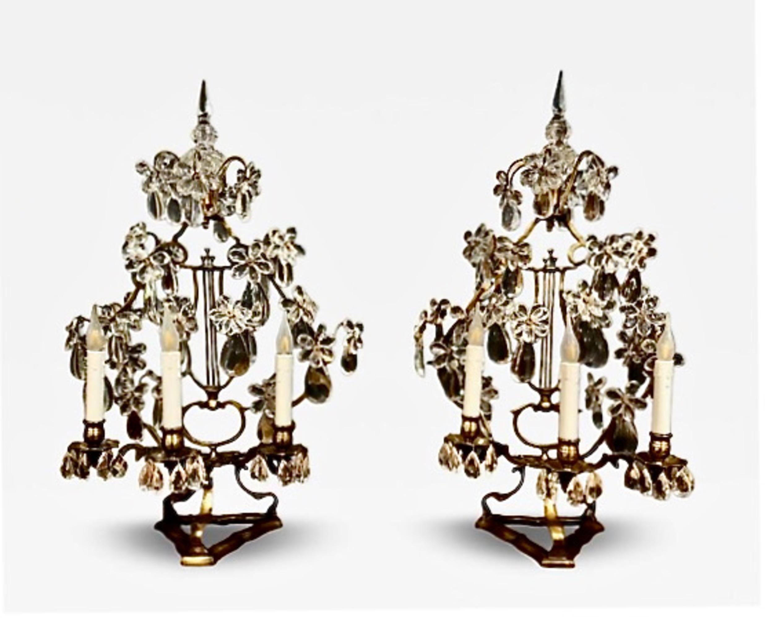 Pair Large French Bagues-Style Git Bronze Girandoles For Sale