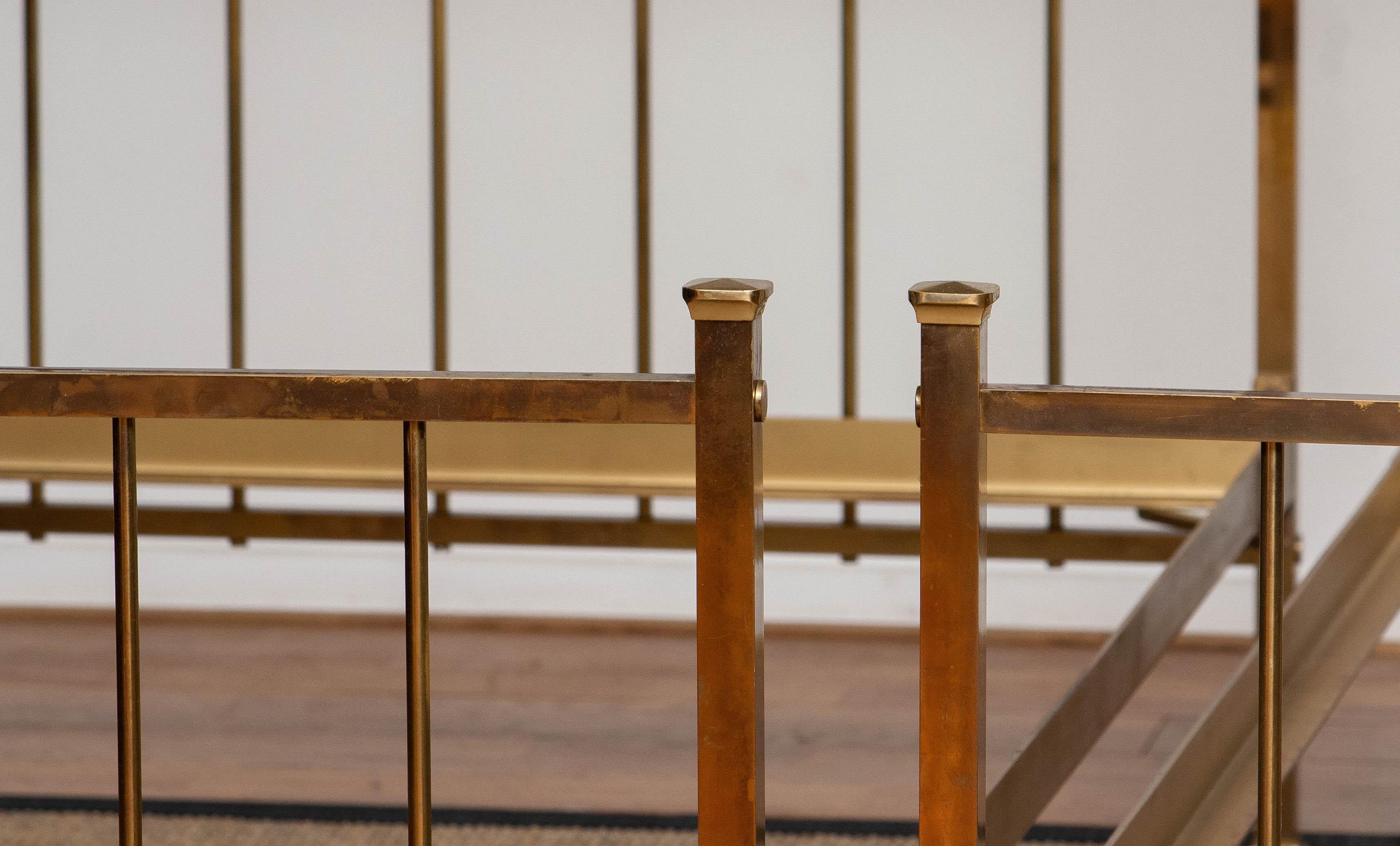 Mid-20th Century Pair Large French Brass Single Bed Frames with Foundation Support 41 x 83 Inches For Sale