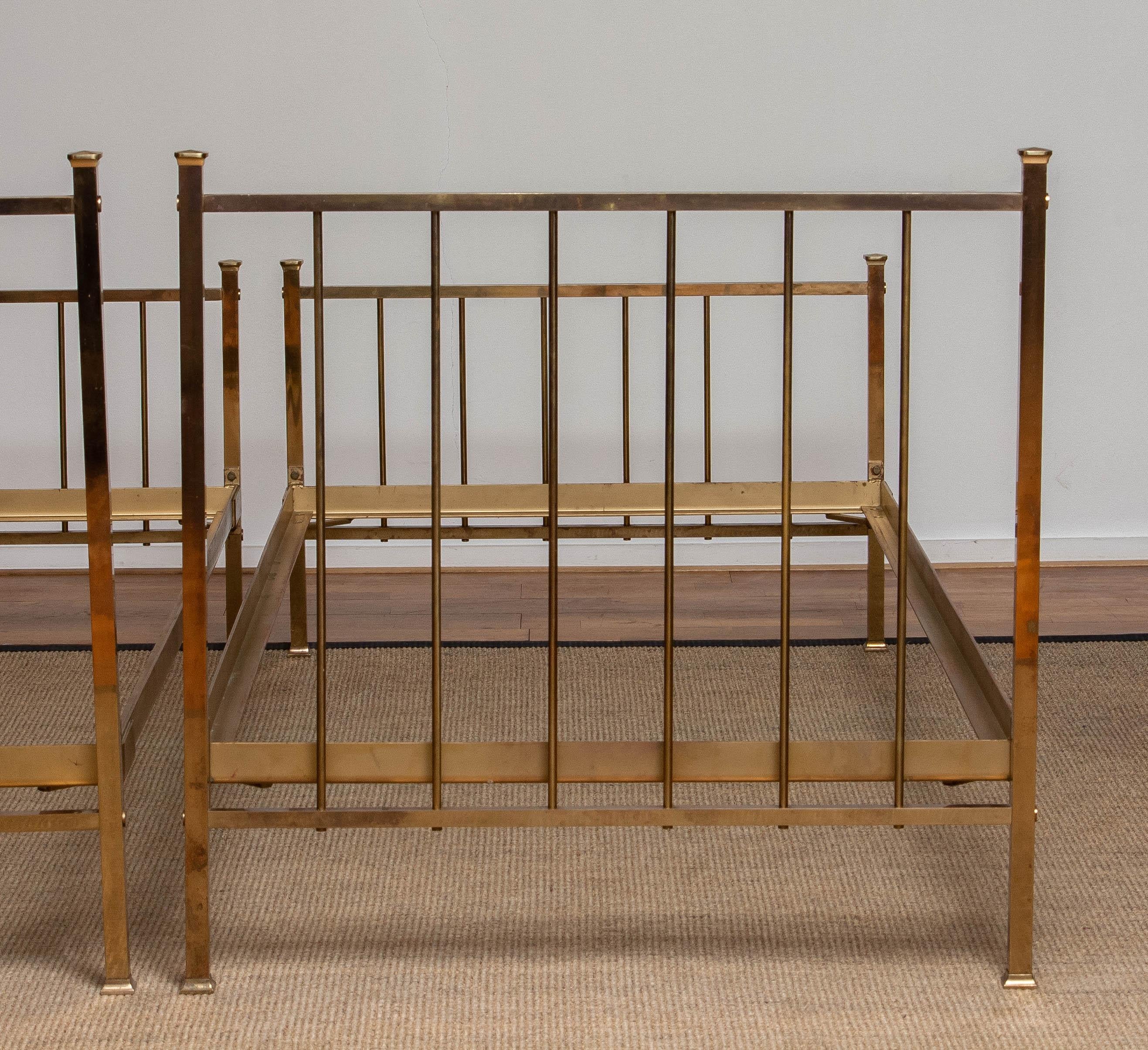 Pair Large French Brass Single Bed Frames with Foundation Support 41 x 83 Inches For Sale 2