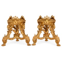 Pair Large French Gold Ormolu Gilt Bronze Chinoiserie Stands Pedestals