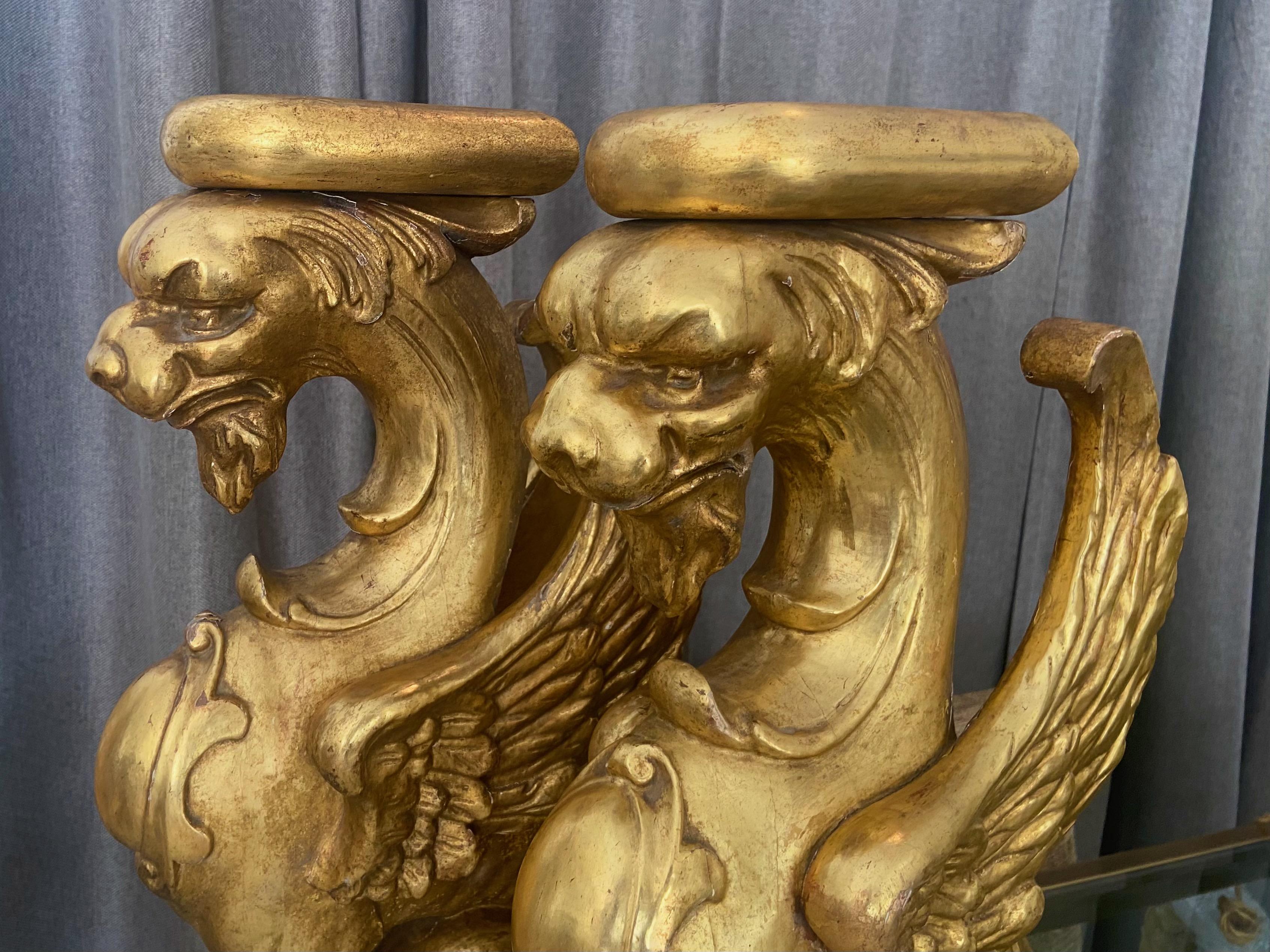 Pair Large French Griffin Architectural Giltwood Statues For Sale 2