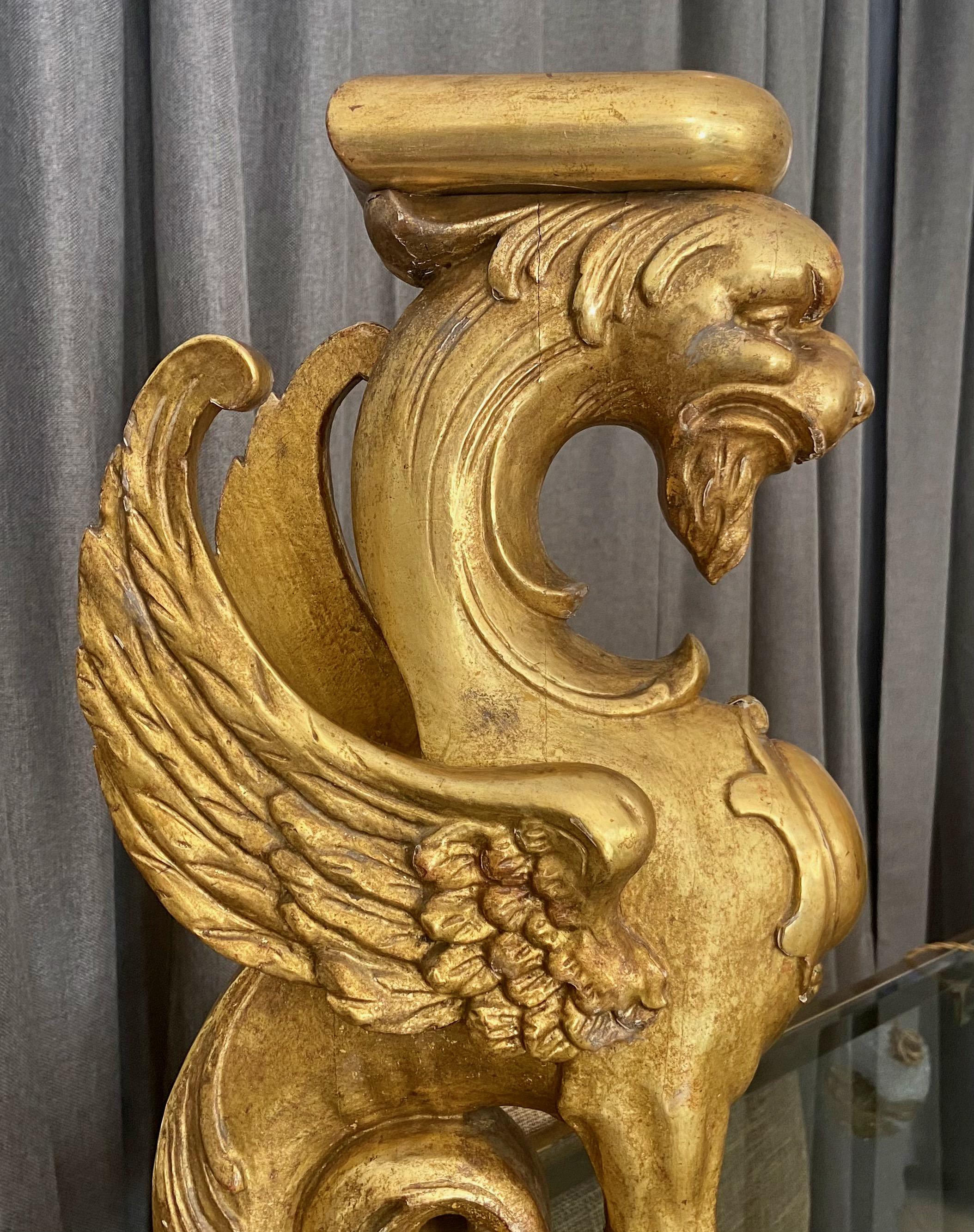 Pair Large French Griffin Architectural Giltwood Statues For Sale 10