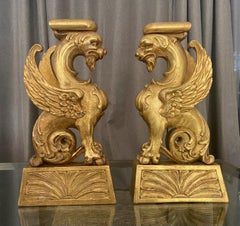 Pair Large French Griffin Architectural Giltwood Statues