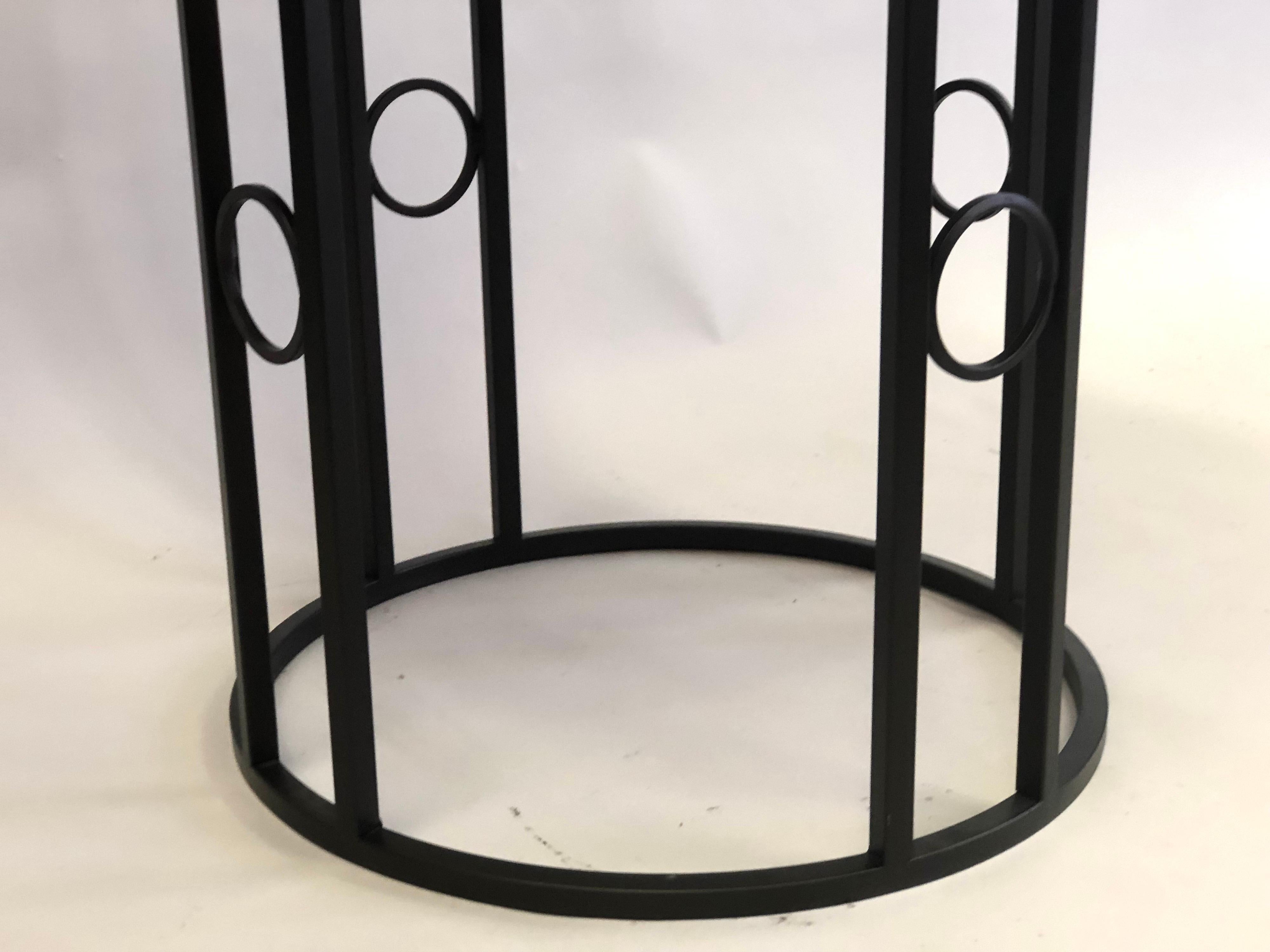 Pair Large French Modern Neoclassical / Art Deco Iron Side Tables w. Schist Tops For Sale 1