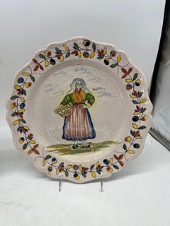 Pair, Large French Quimper Faience Pottery Figural Plates 13"