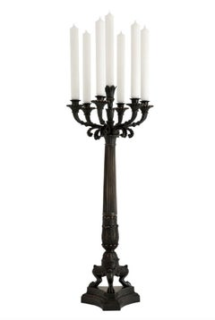 Pair Large French Traditional Bronze Candelabra Candlesticks