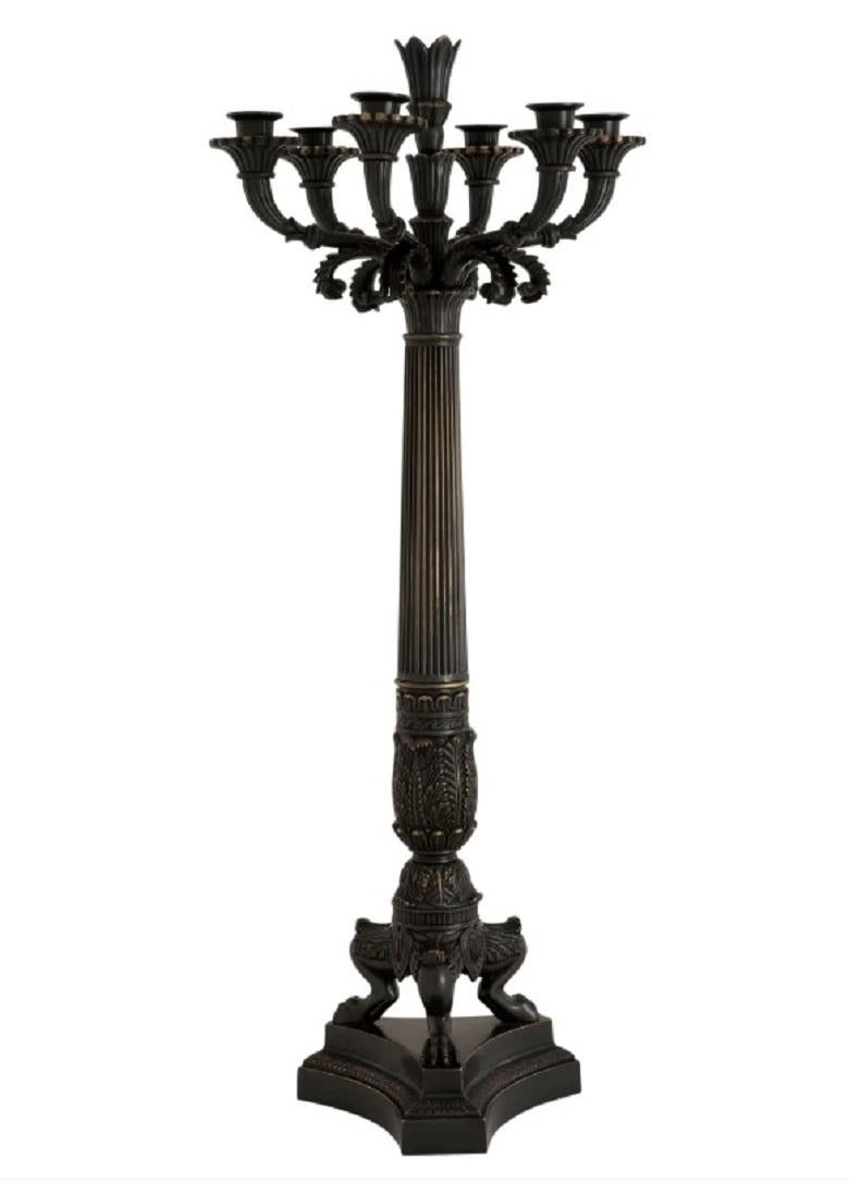Amsterdam School Pair Large French Traditional Bronze Candelabra Candlesticks For Sale