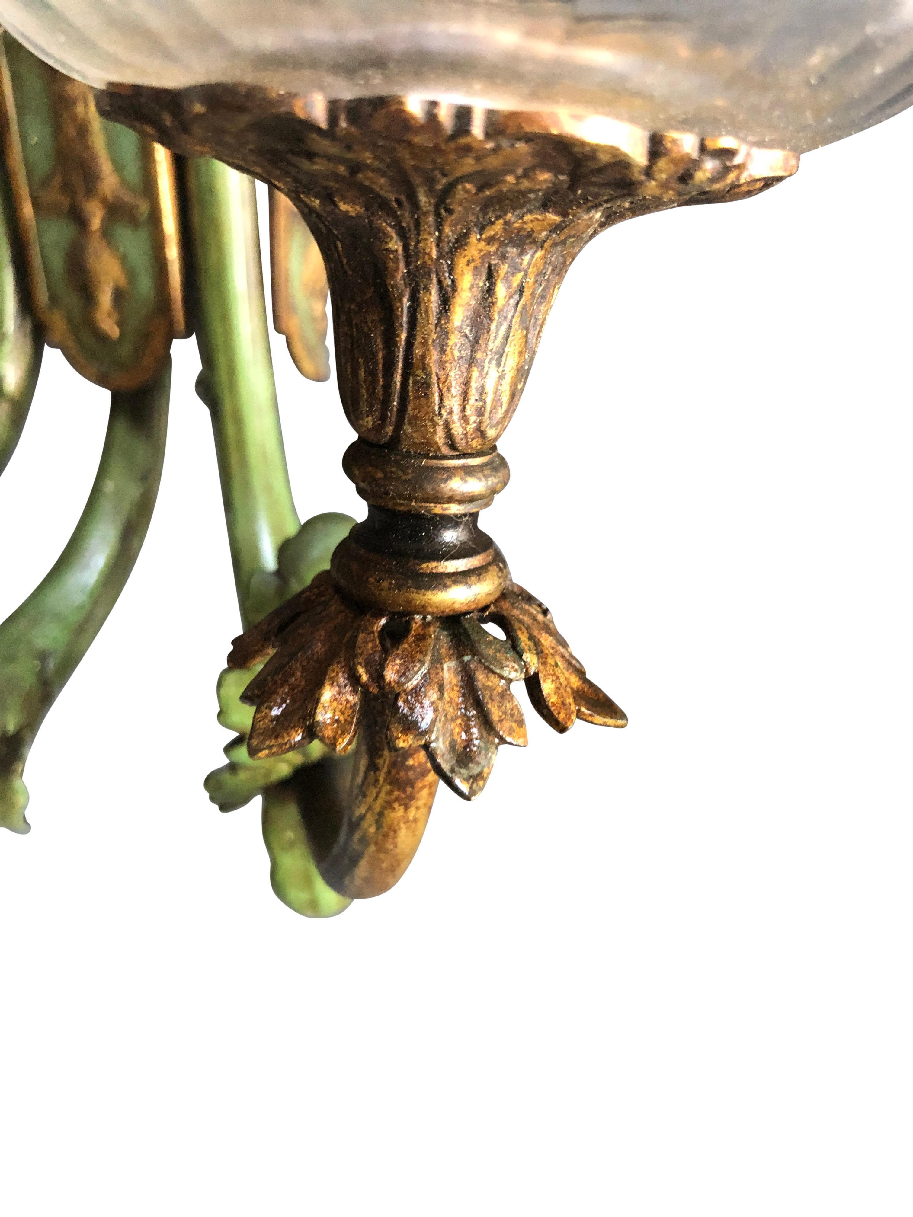 American Pair Large Gilt Bronze and Polychrome Wall Sconces, Provenance of Duke Mansion