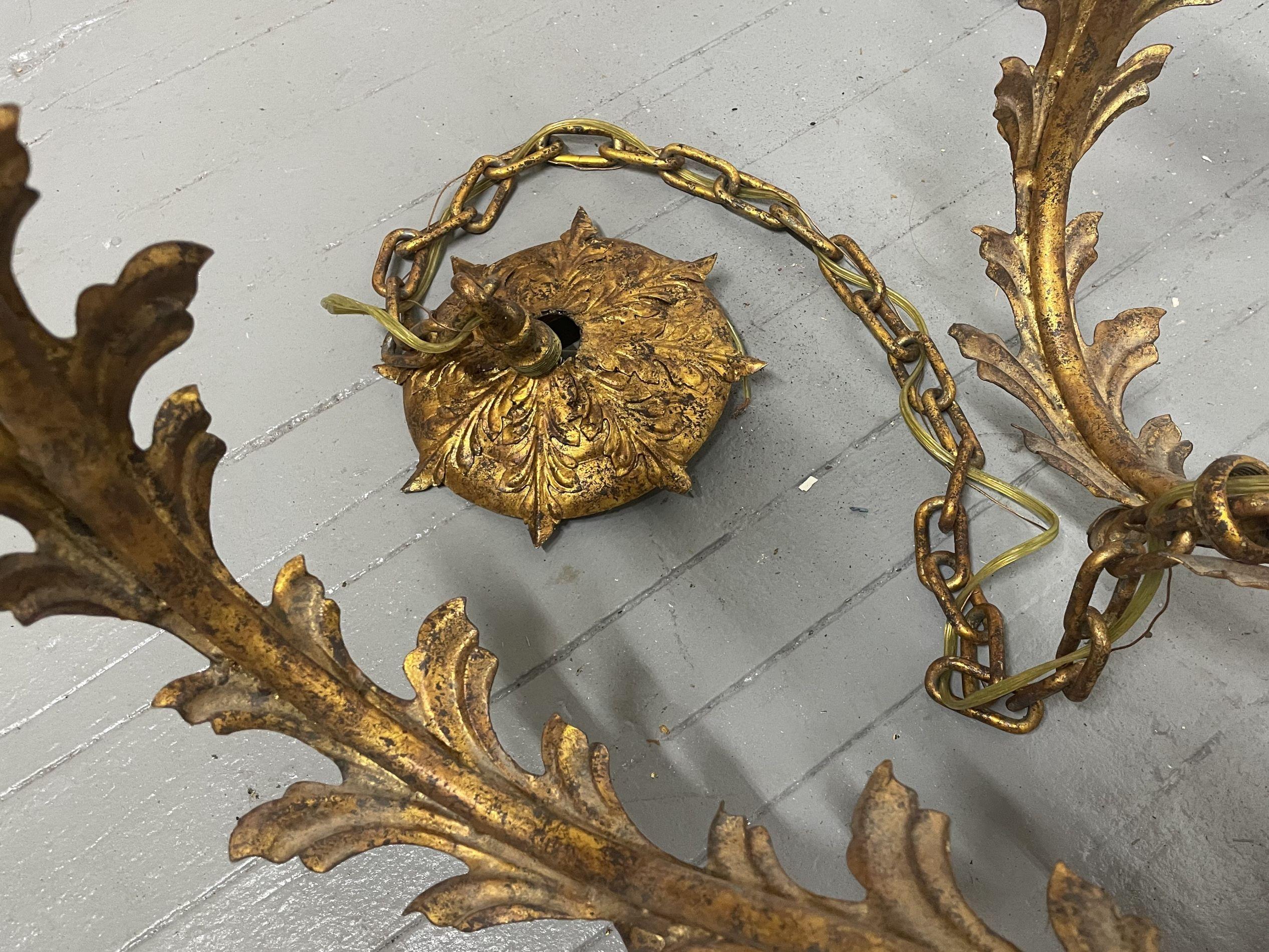 Late 20th Century Pair Large Gilt Metal 8 Arm Chandeliers For Sale