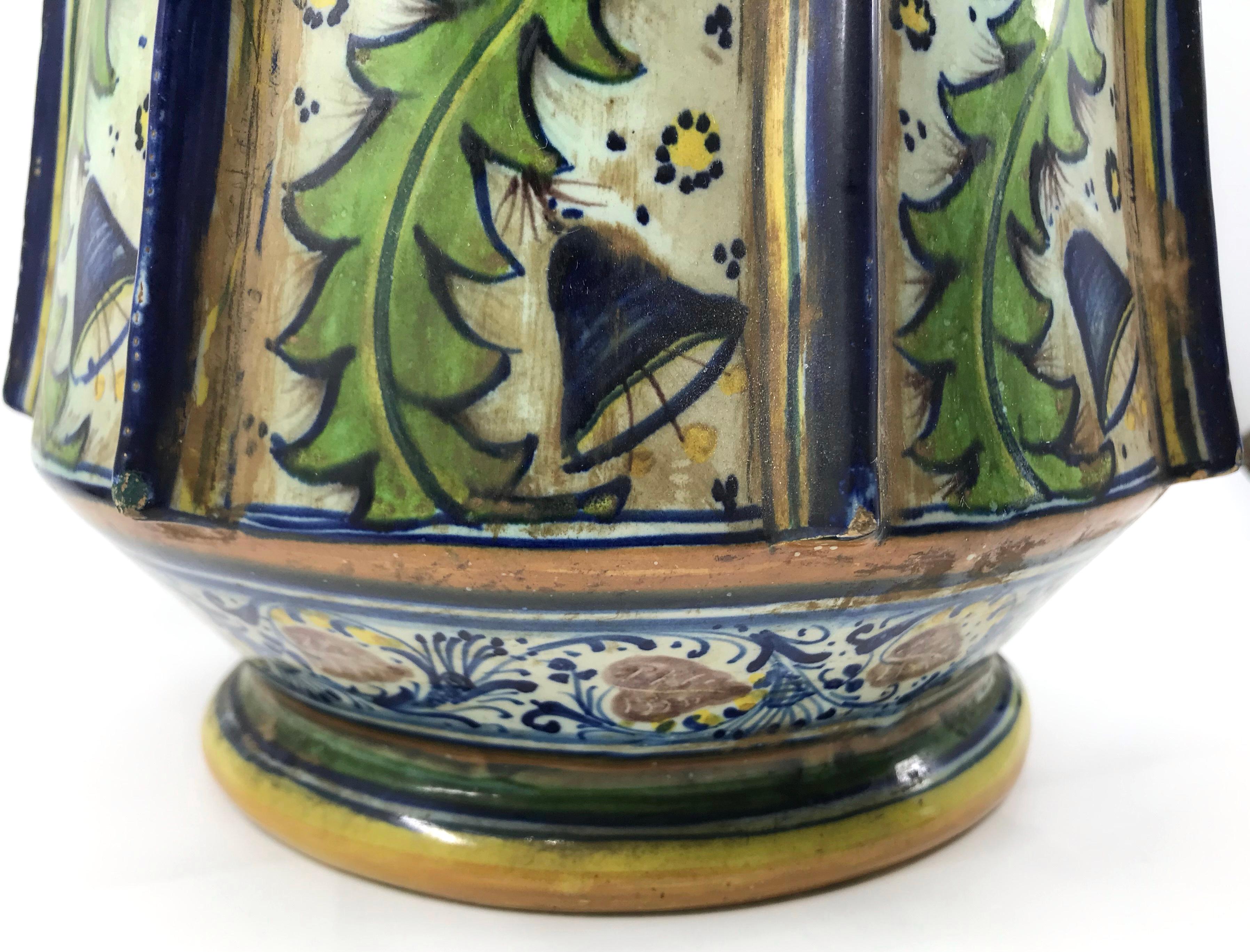 Pair Large Green and Blue Majolica Vases In Good Condition For Sale In New York, NY