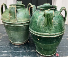 Pair Large Green Terracotta Amphora Urns