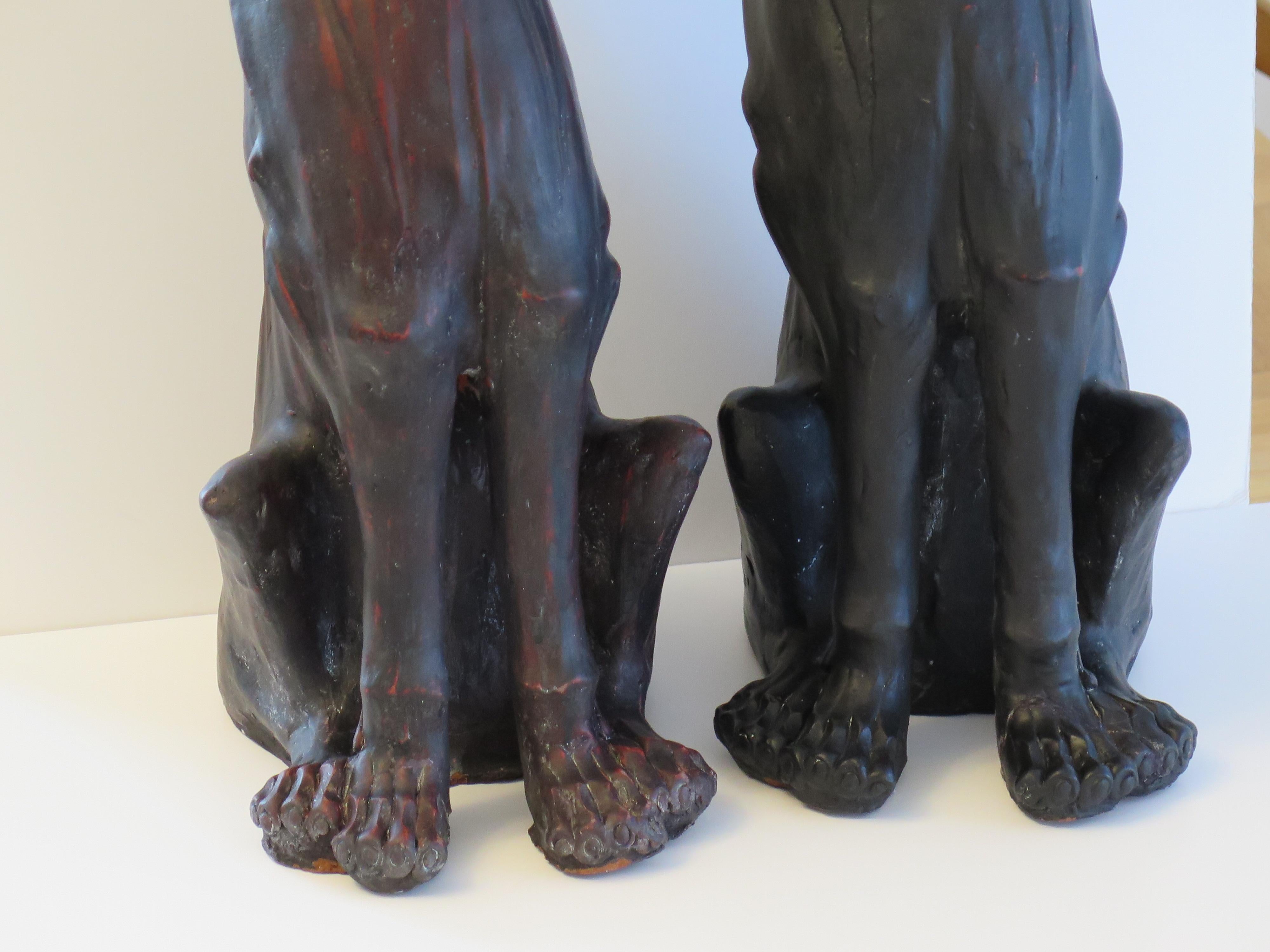 PAIR Large Grotesque Dogs earthenware pottery sculptures, 19th Century Italian For Sale 7