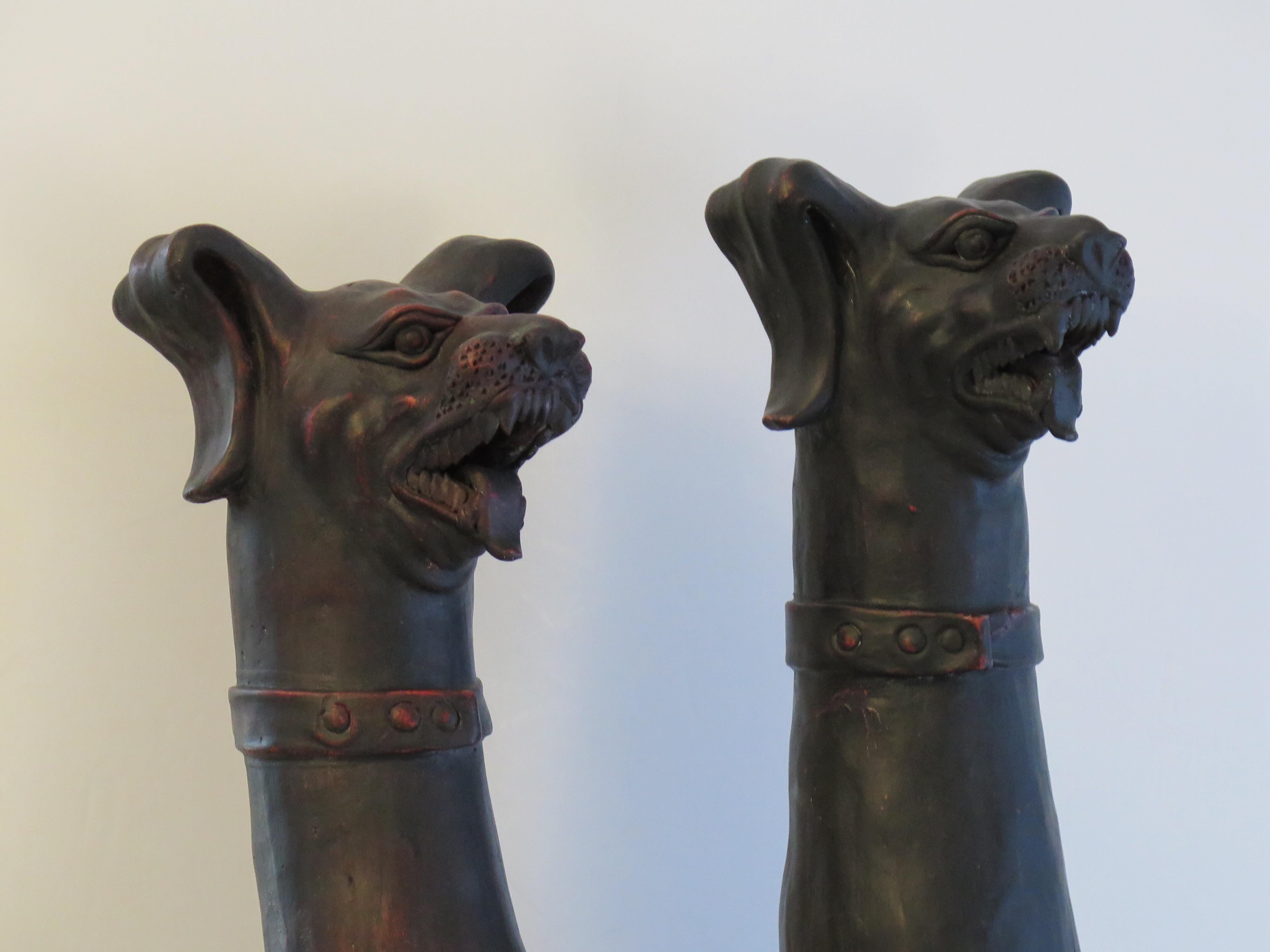 PAIR Large Grotesque Dogs earthenware pottery sculptures, 19th Century Italian For Sale 10