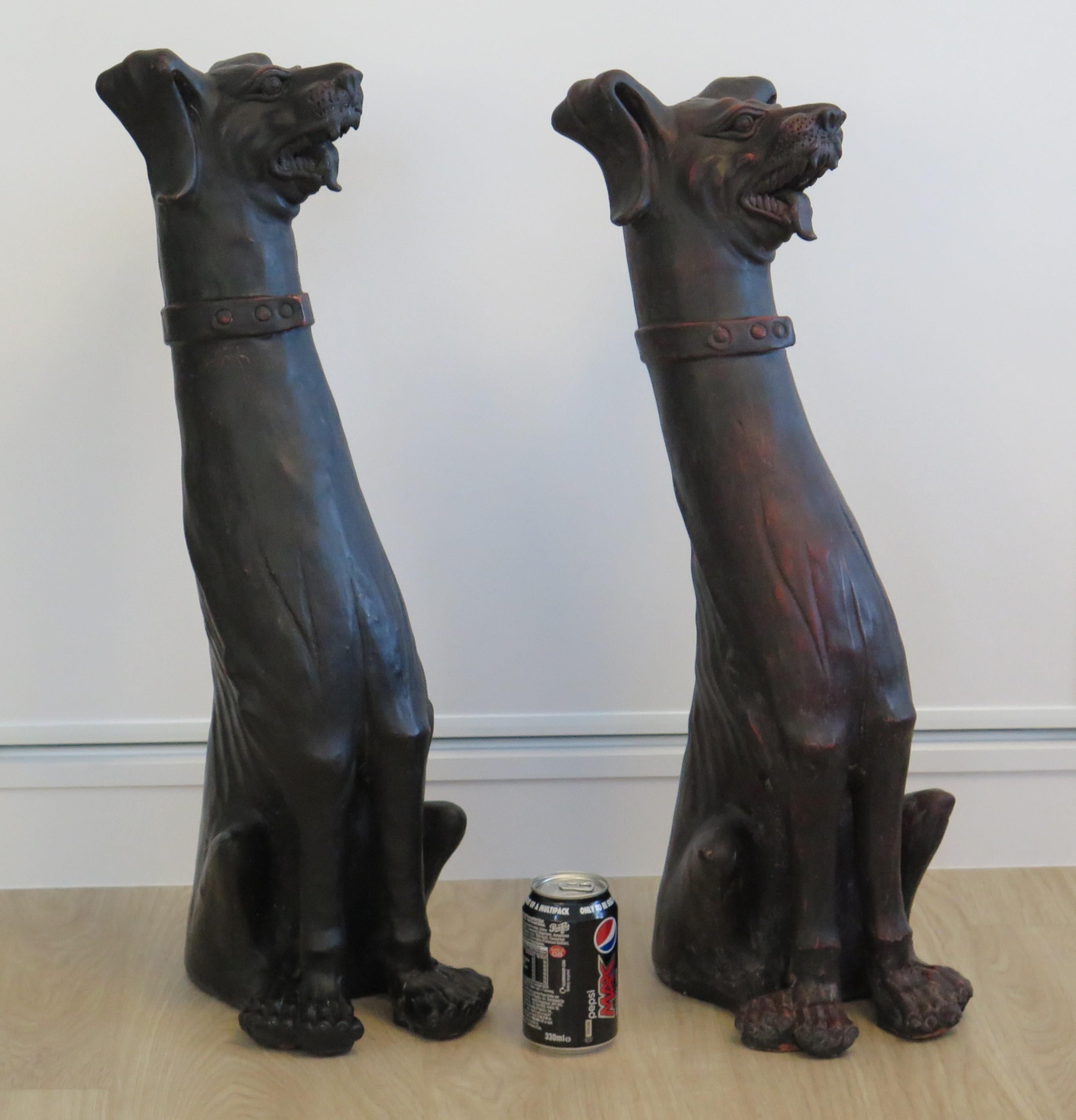 PAIR Large Grotesque Dogs earthenware pottery sculptures, 19th Century Italian For Sale 14