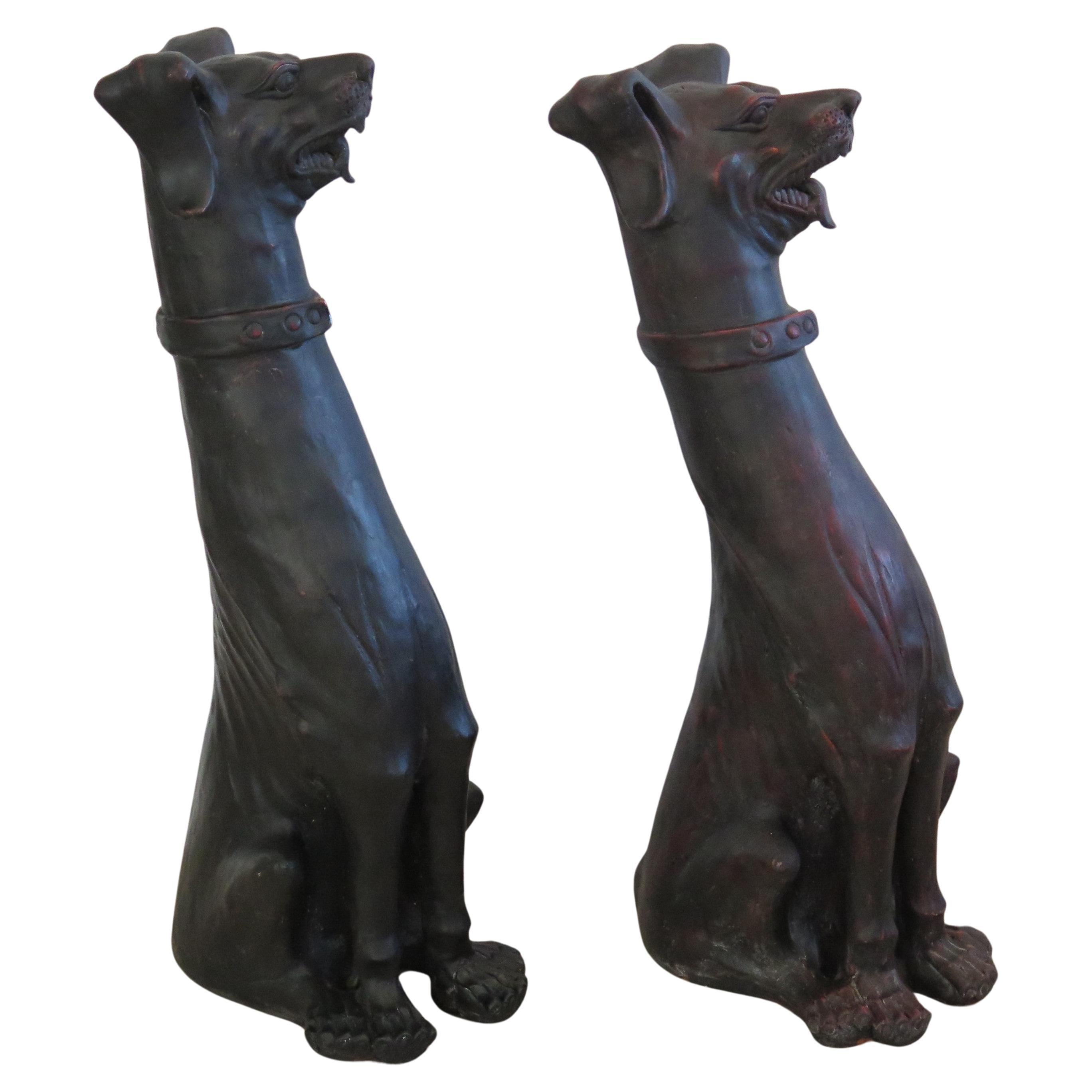 PAIR Large Grotesque Dogs earthenware pottery sculptures, 19th Century Italian For Sale