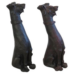 Antique PAIR Large Grotesque Dogs earthenware pottery sculptures, 19th Century Italian