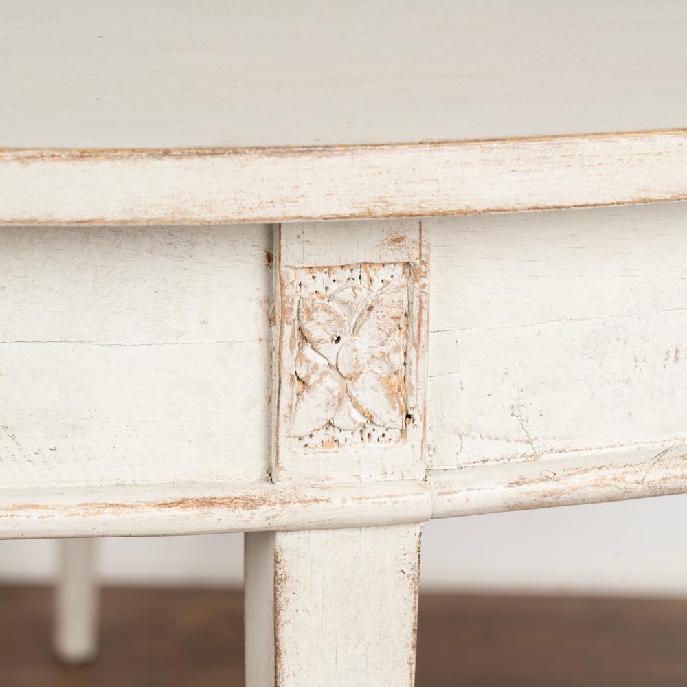 19th Century Pair, Large Gustavian White Painted Demi Lune Side Tables Consoles from Sweden, 