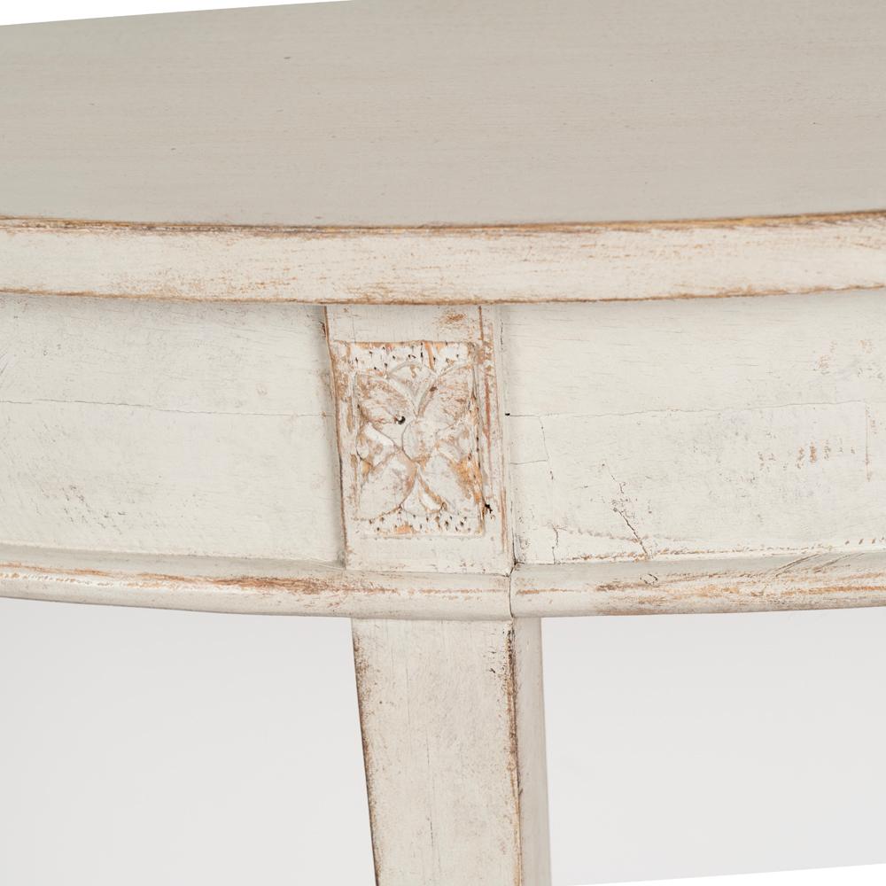 Wood Pair, Large Gustavian White Painted Demi Lune Side Tables Consoles from Sweden, 