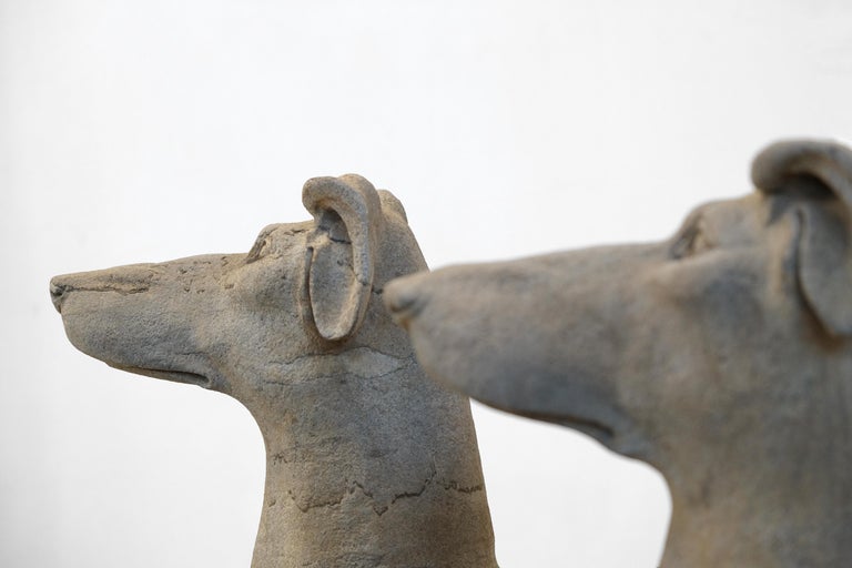 Very Large Hand Carved Quality Solid Stone Dog Statues 20th Century Garden, Pair For Sale at 1stDibs