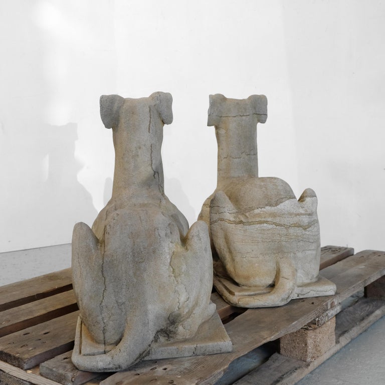Very Large Hand Carved Quality Solid Stone Dog Statues 20th Century Garden, Pair For Sale at 1stDibs