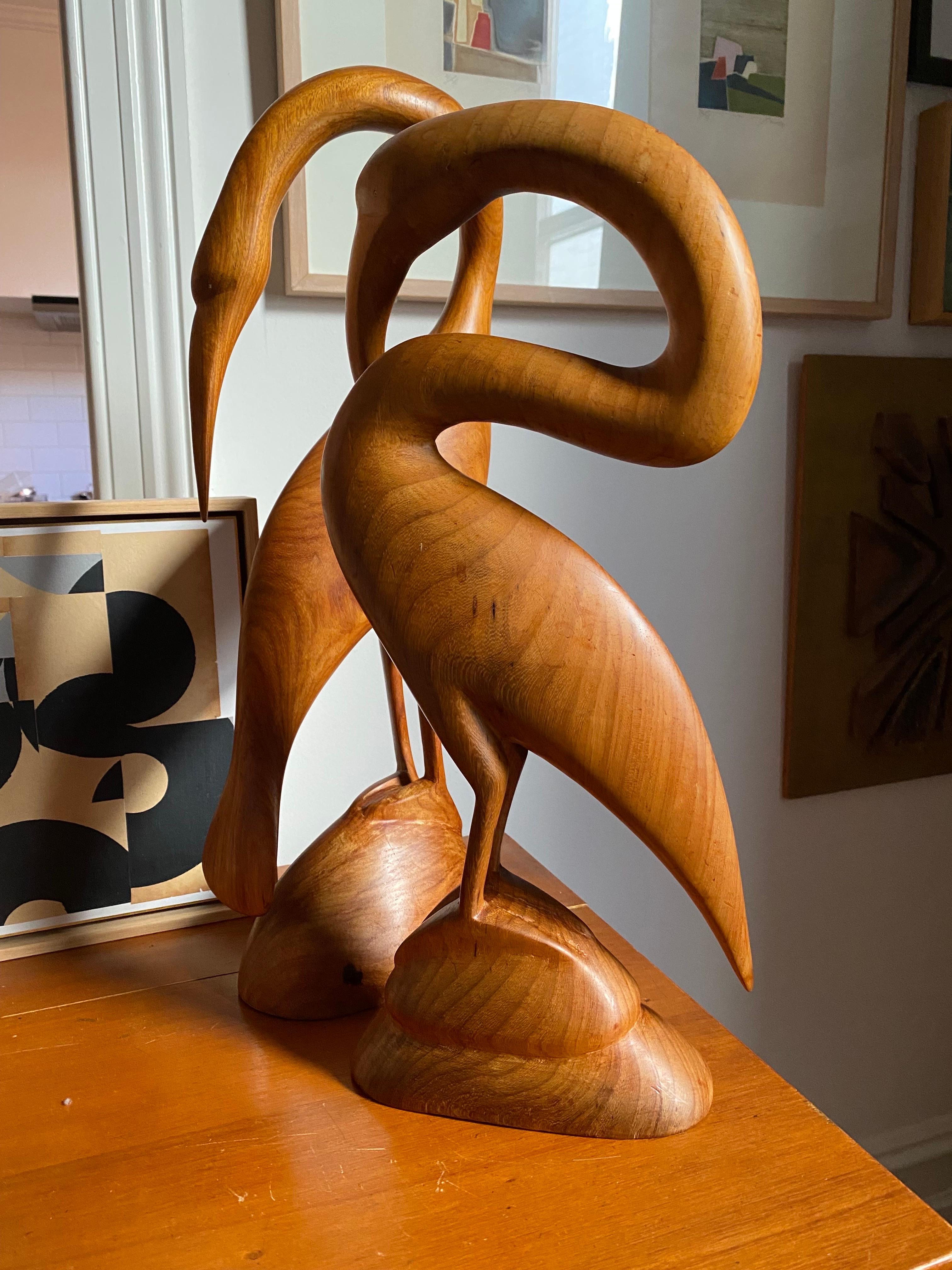 Pair Large Hand Carved Teak Herons, 1960s For Sale 8