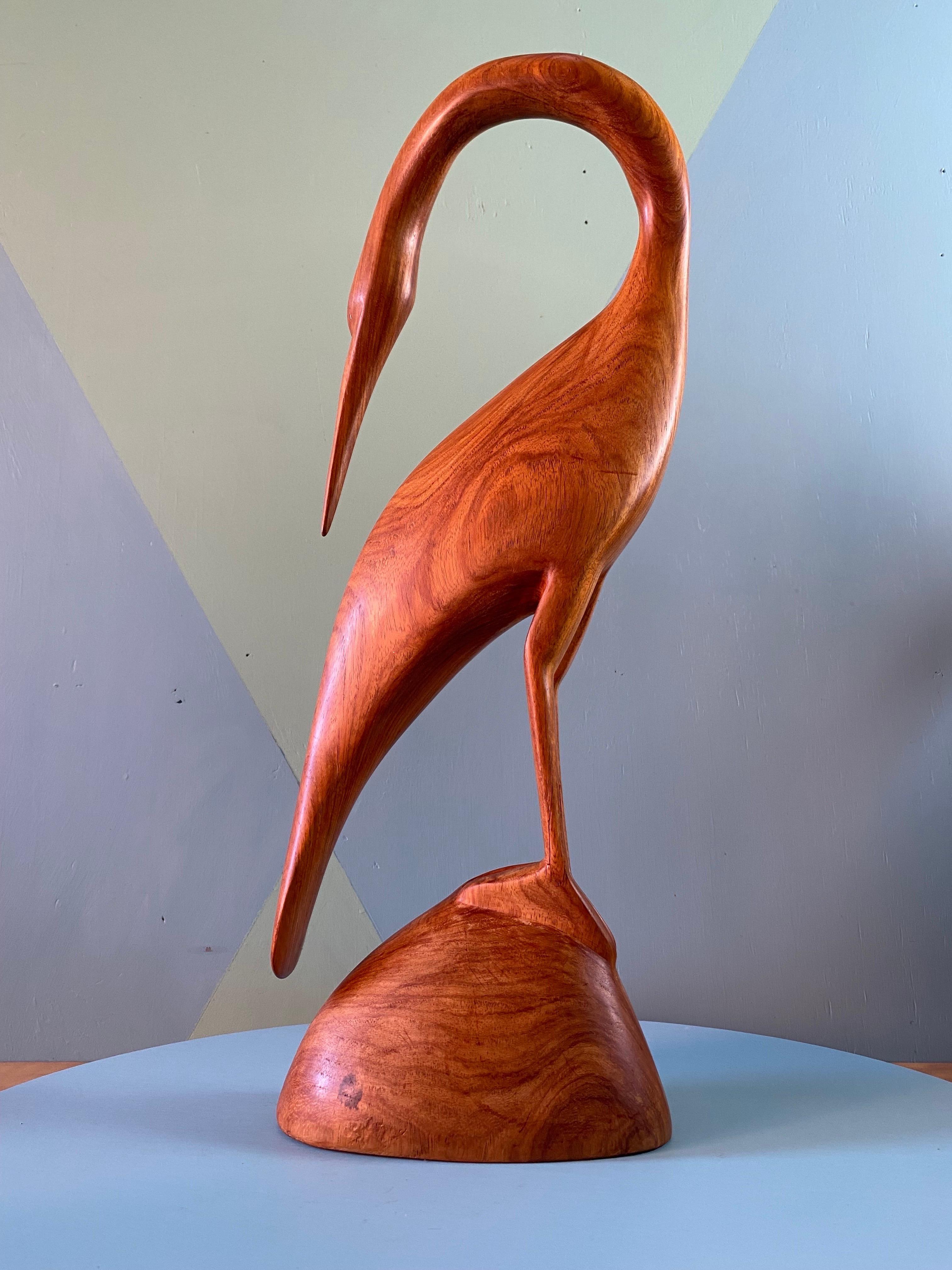 Hand-Carved Pair Large Hand Carved Teak Herons, 1960s For Sale