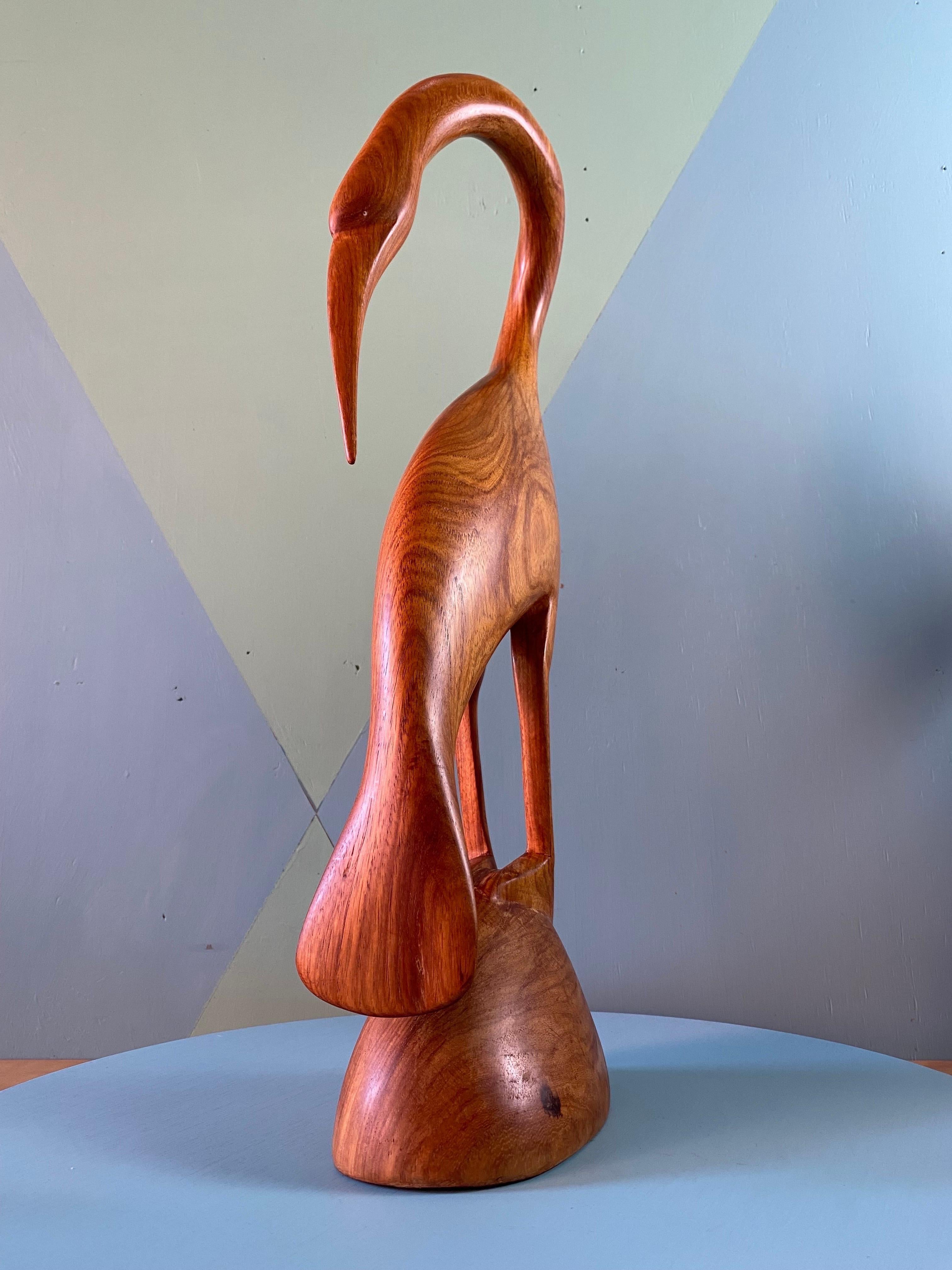 Pair Large Hand Carved Teak Herons, 1960s In Good Condition For Sale In Melbourne, AU