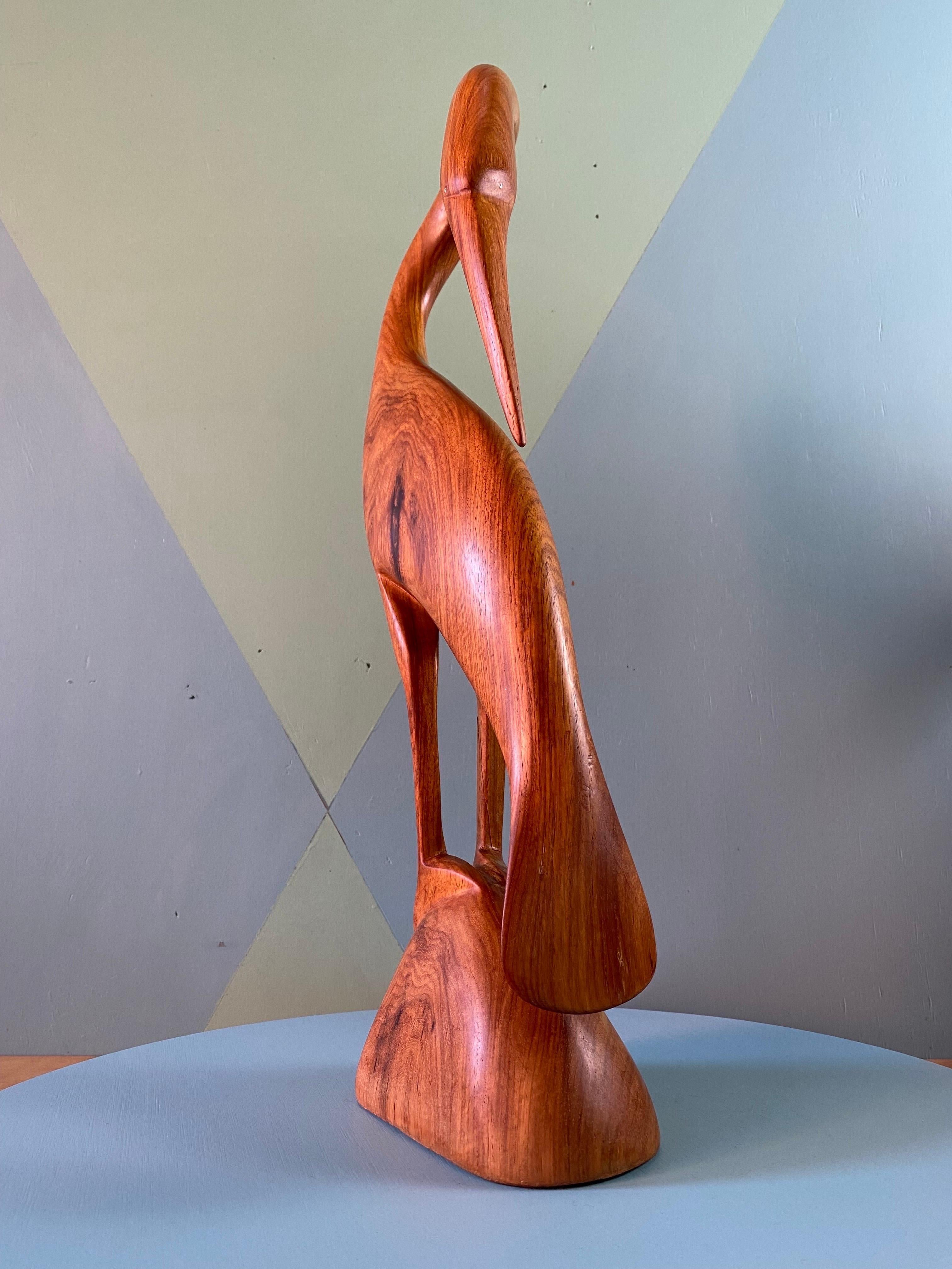 Mid-20th Century Pair Large Hand Carved Teak Herons, 1960s For Sale