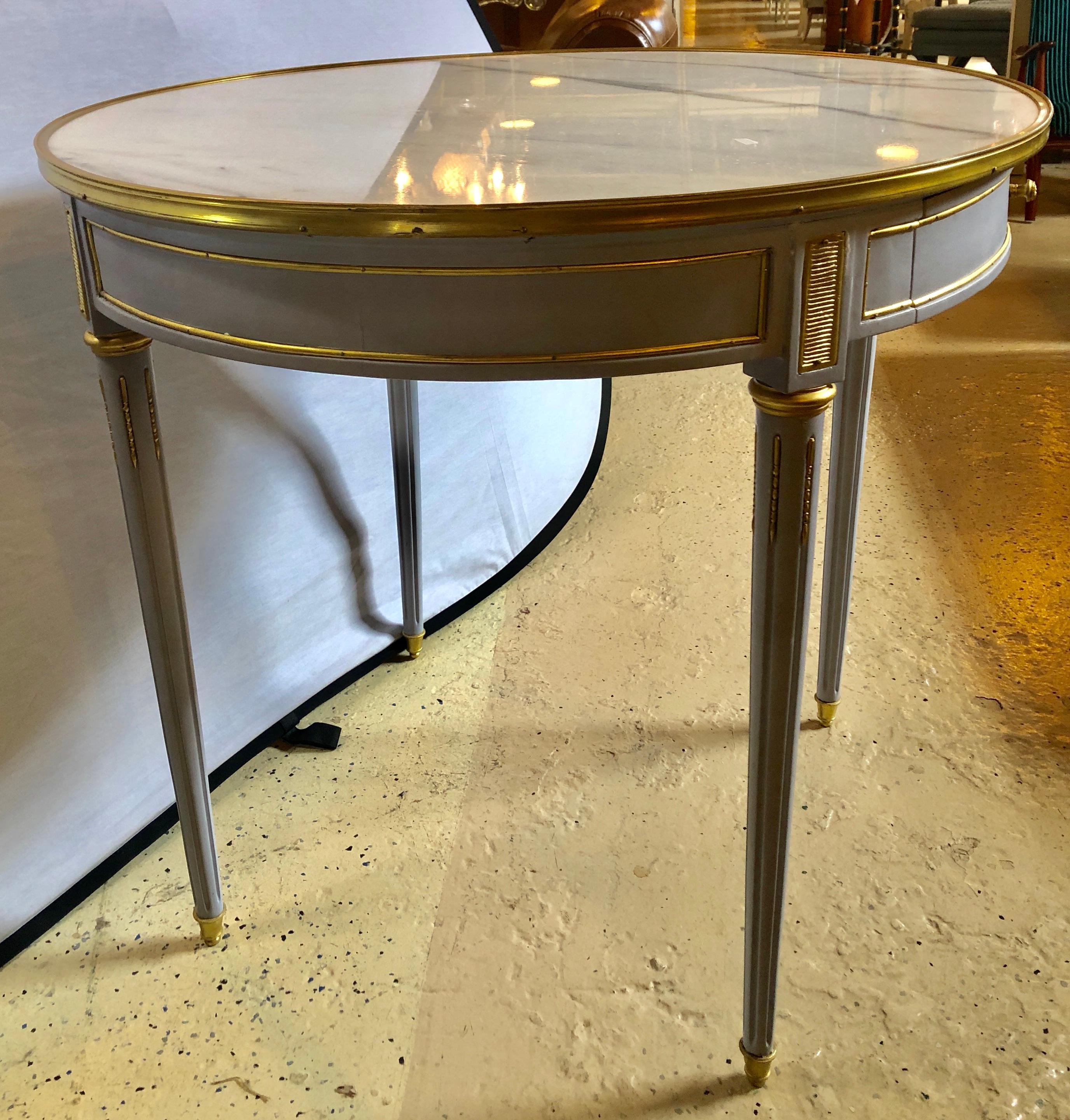 Pair Large Hollywood Regency Painted Bronze Mounted Bouiliotte Center End Tables For Sale 8