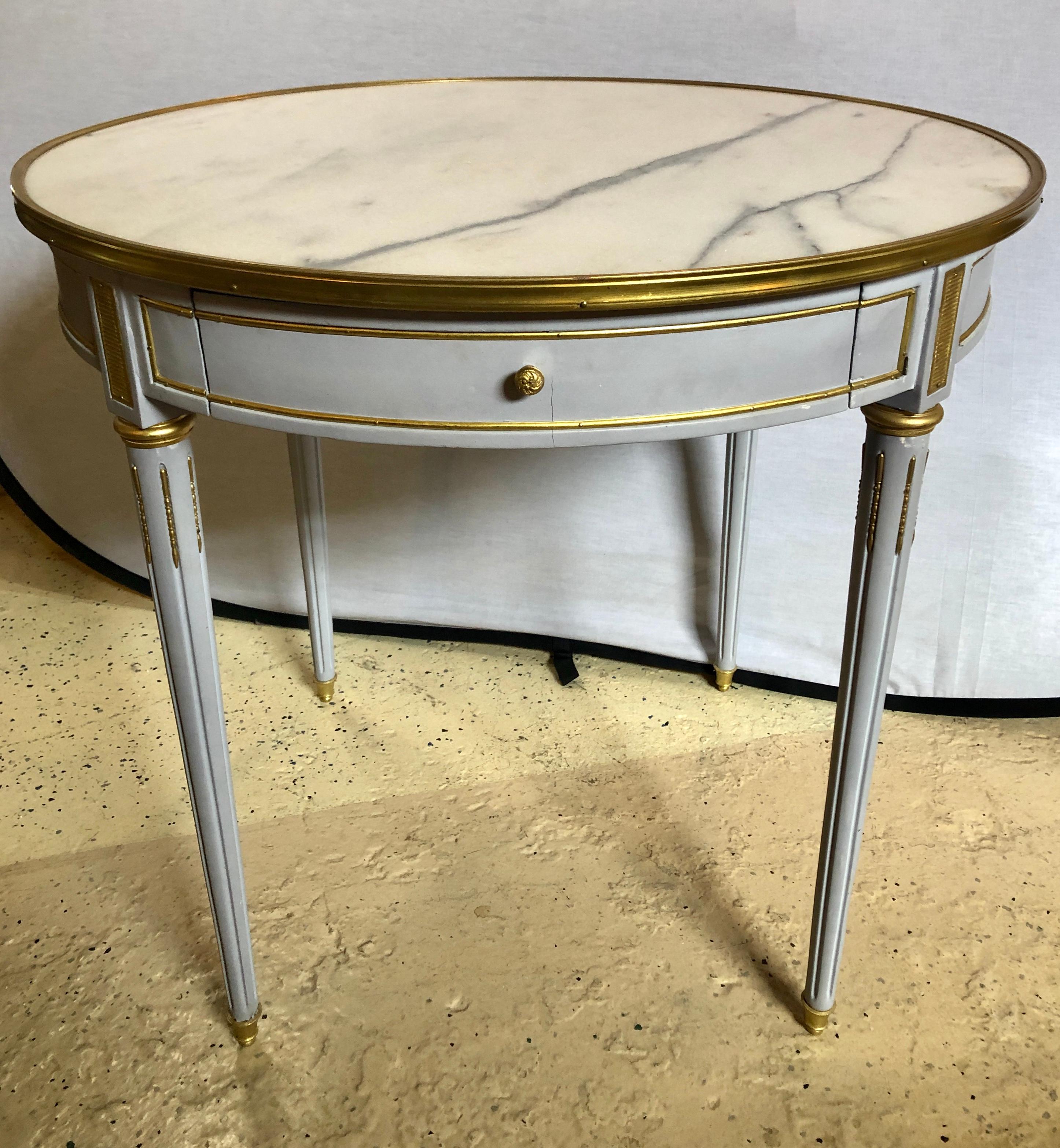 Pair Large Hollywood Regency Painted Bronze Mounted Bouiliotte Center End Tables In Good Condition For Sale In Stamford, CT