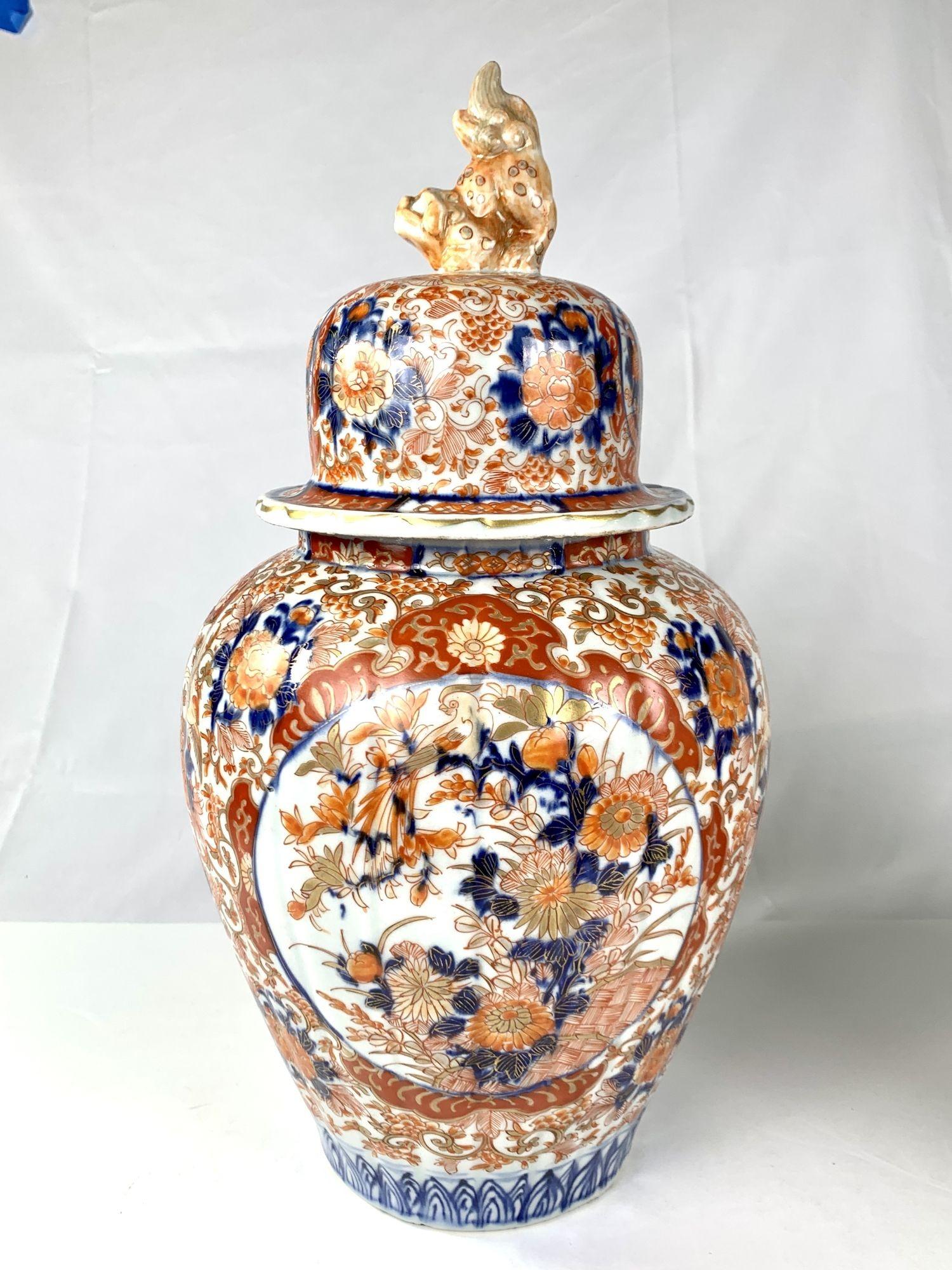 Pair Large Imari Jars Hand-Painted Porcelain Late 19th Century Meiji Period 1