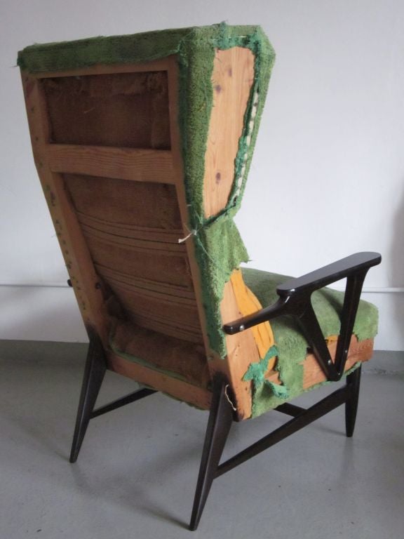 Mid-20th Century Pair of Large Italian Mid-Century Modern Wing Back Lounge Chairs, Carlo Mollino