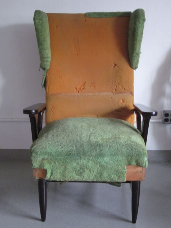 Pair of Large Italian Mid-Century Modern Wing Back Lounge Chairs, Carlo Mollino 1