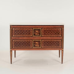 Pair Large Italian Neoclassical Style Marquetry Commodes