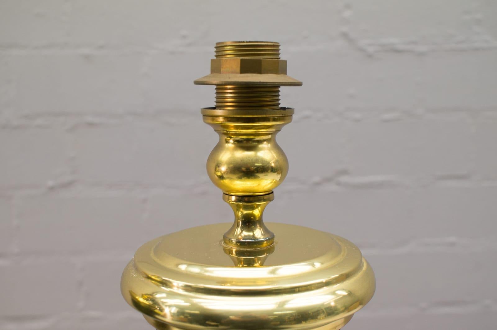 Metal Pair Large Italian Table Lamps in Gold and Leather, Italy, 1960s For Sale
