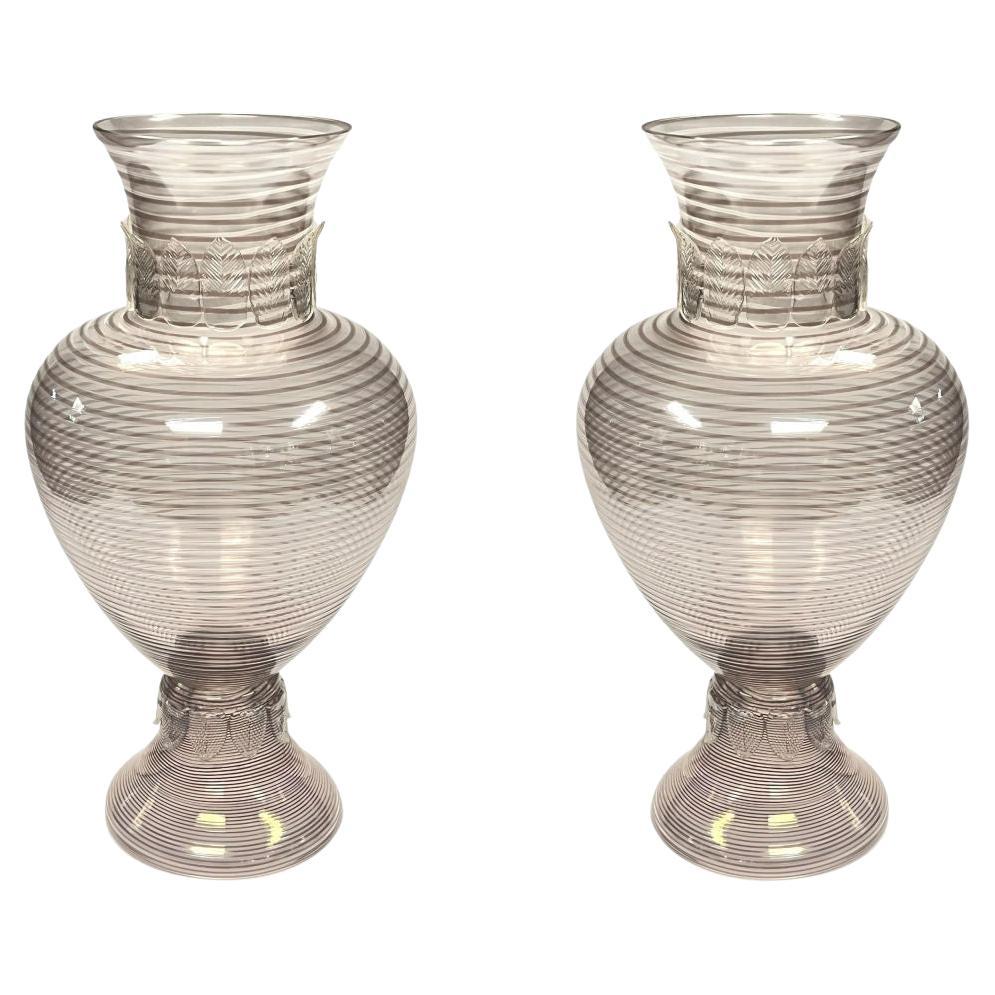 Pair Large Italian Venetian or Murano Glass Vases