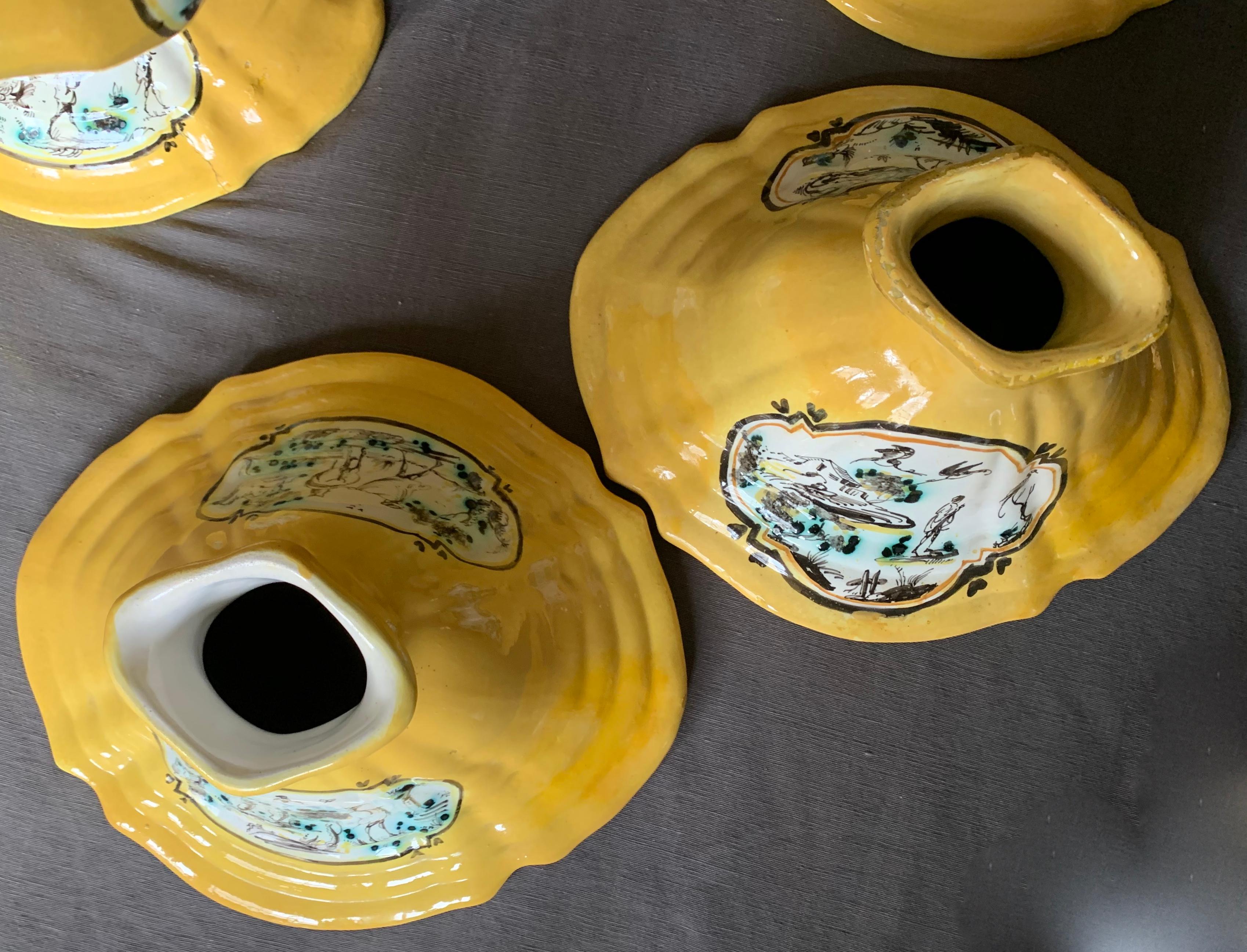 Pair Large Italian Yellow and Green Majolica Urns Tureens For Sale 1