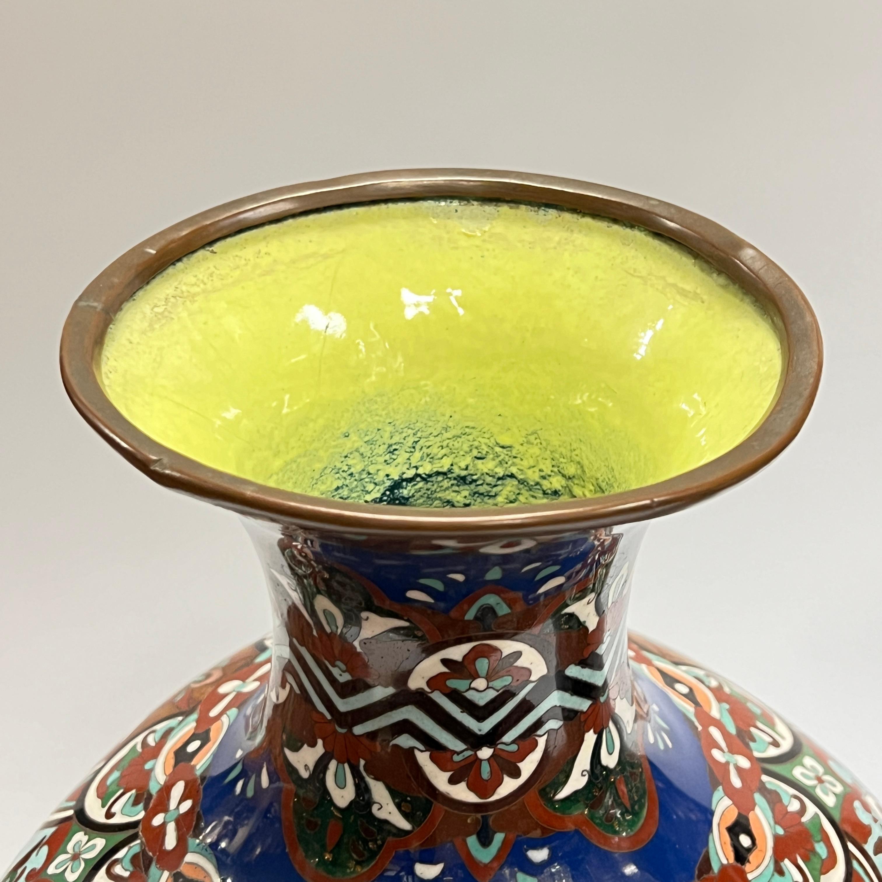 Pair Large Japanese Cloisonne Enamel Metal Vases For Sale 2