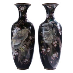 exotic vases Pair of Large Japanese Cloisonné Vases Depicting Exotic Birds