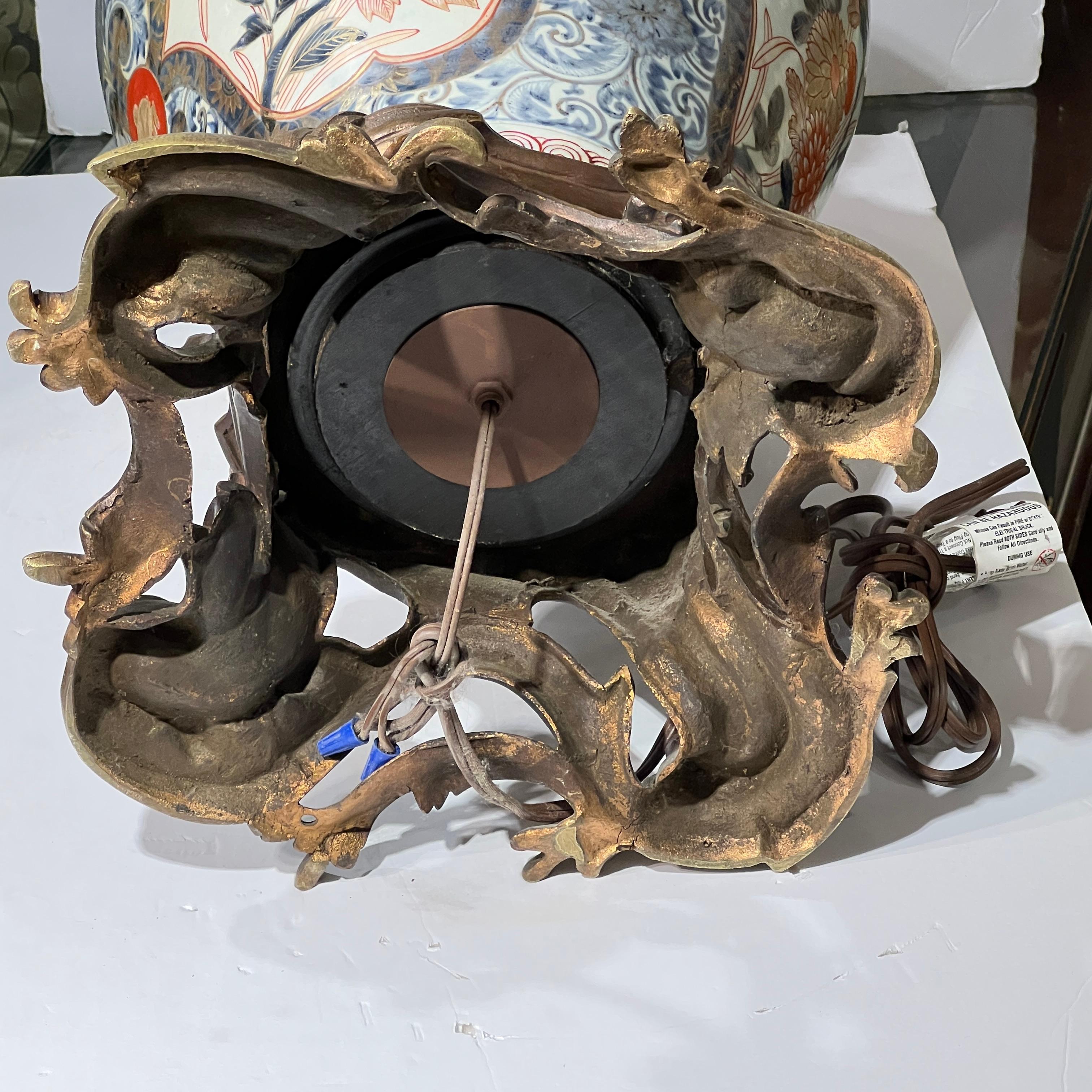 Pair Large Japanese Imari Porcelain Vase Form and Bronze Table Lamps For Sale 2