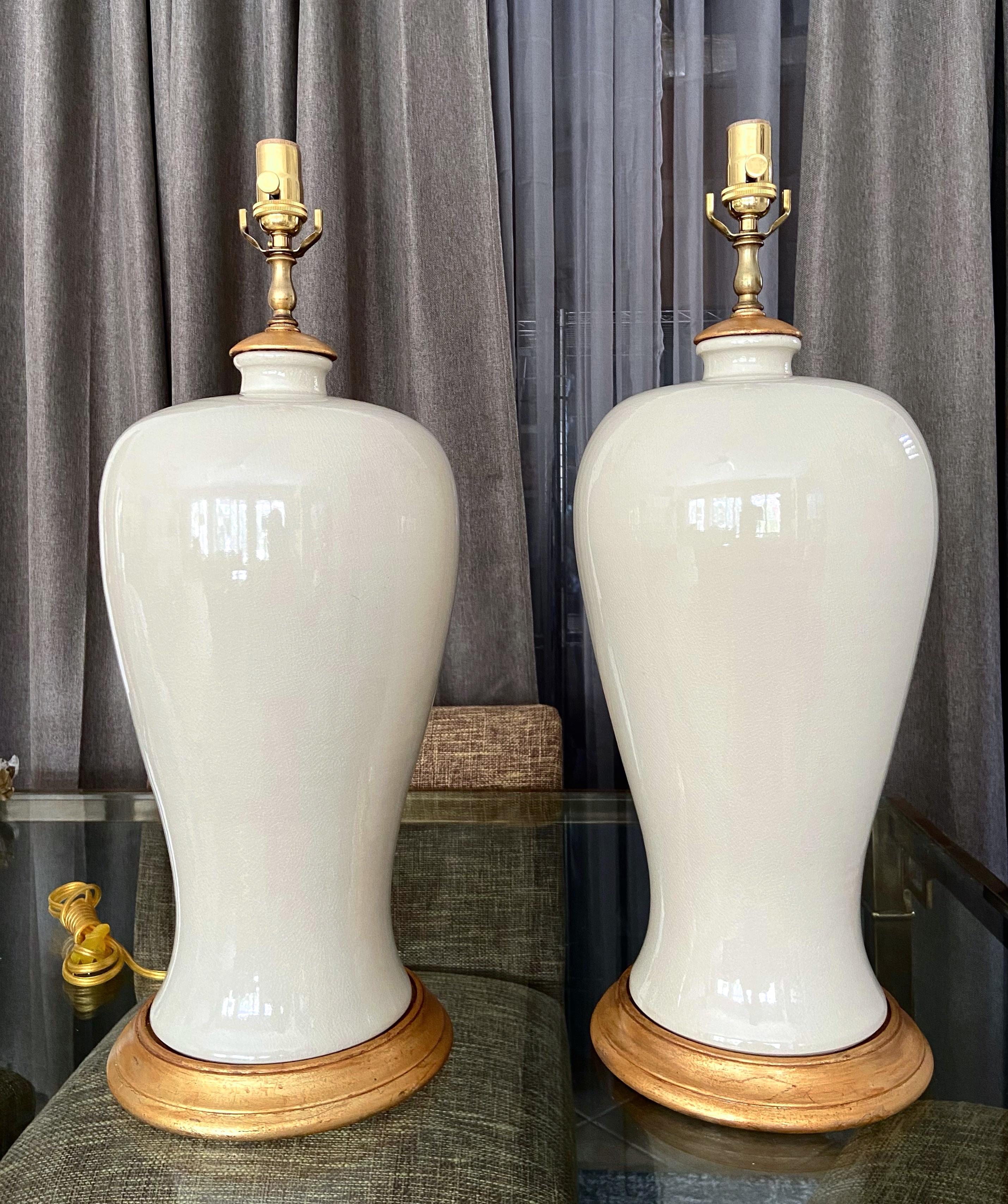 Pair Large Japanese Plume Blanc De Shine Porcelain Table Lamps 8