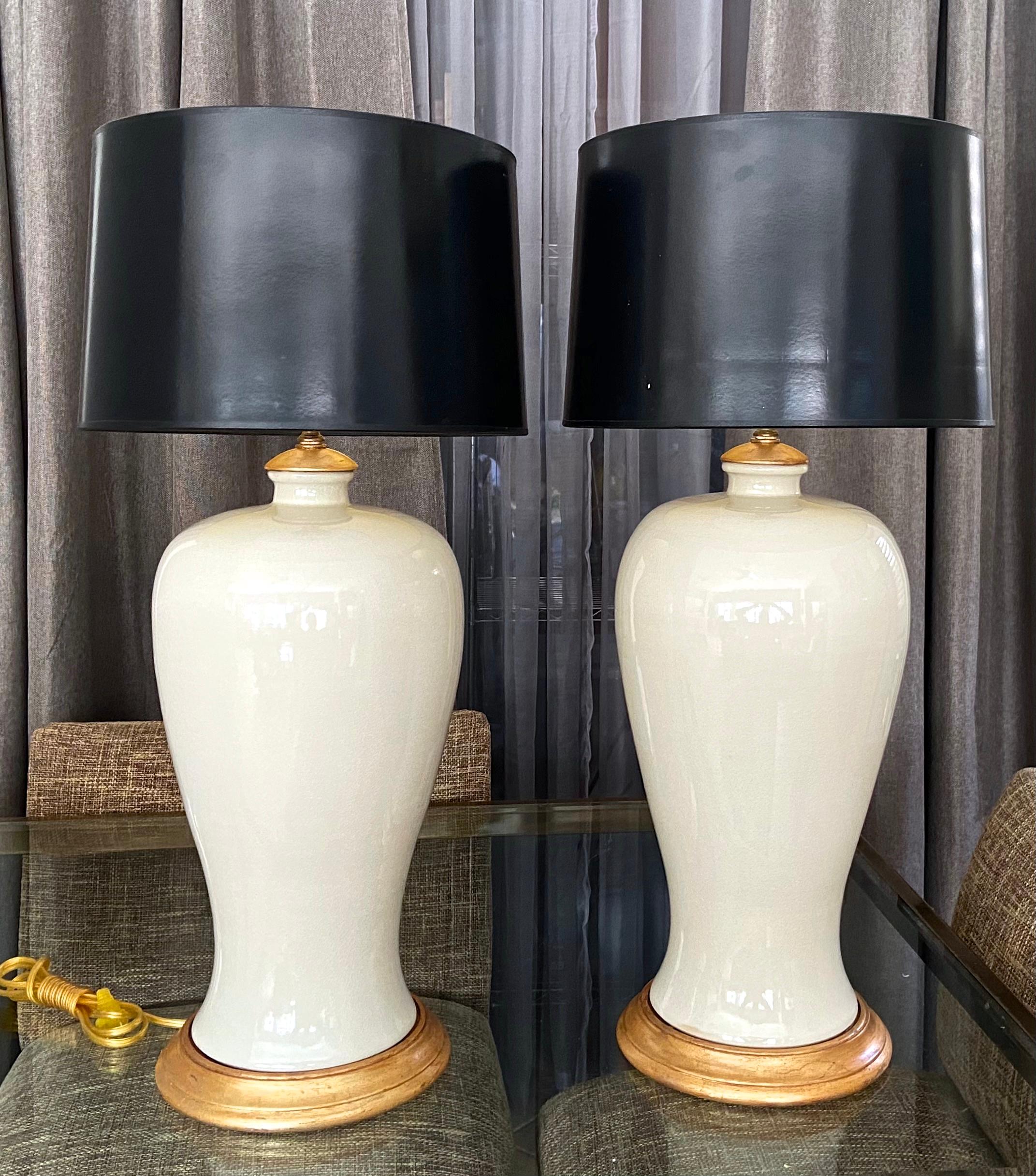 Pair Large Japanese Plume Blanc De Shine Porcelain Table Lamps 9