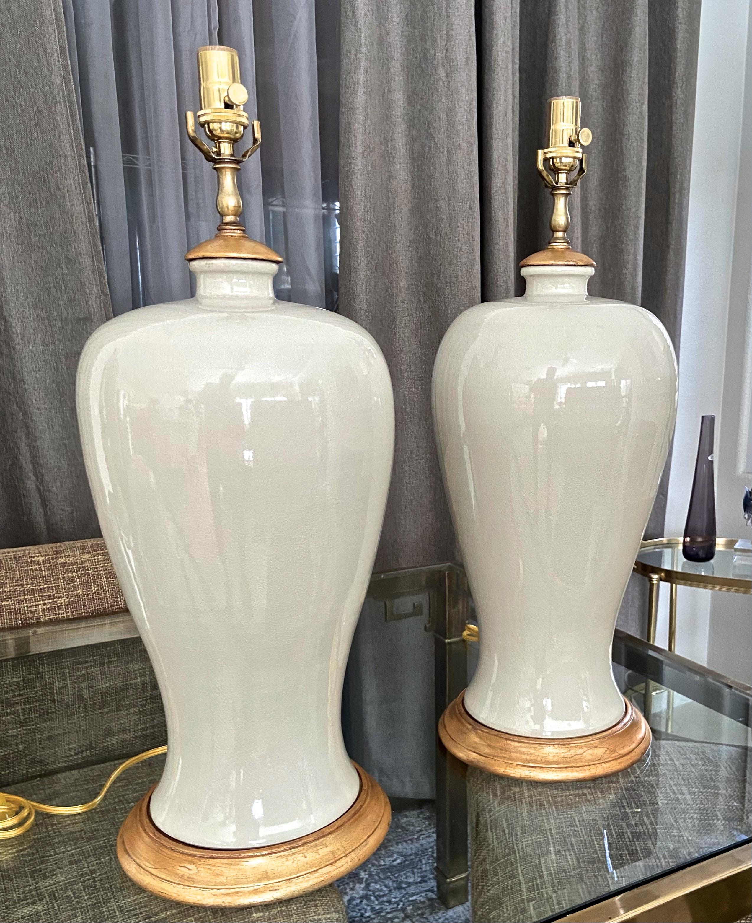 20th Century Pair Large Japanese Plume Blanc De Shine Porcelain Table Lamps