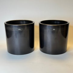 Pair Large Japanese Silver Inlaid Pots or Jardinieres