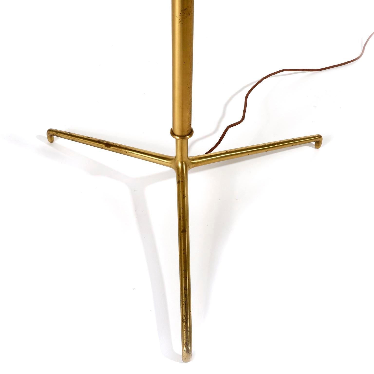 Pair Large J.T. Kalmar Floor Lamps 'Helios' Mod. 2035, Brass Tripod Base, 1960 1